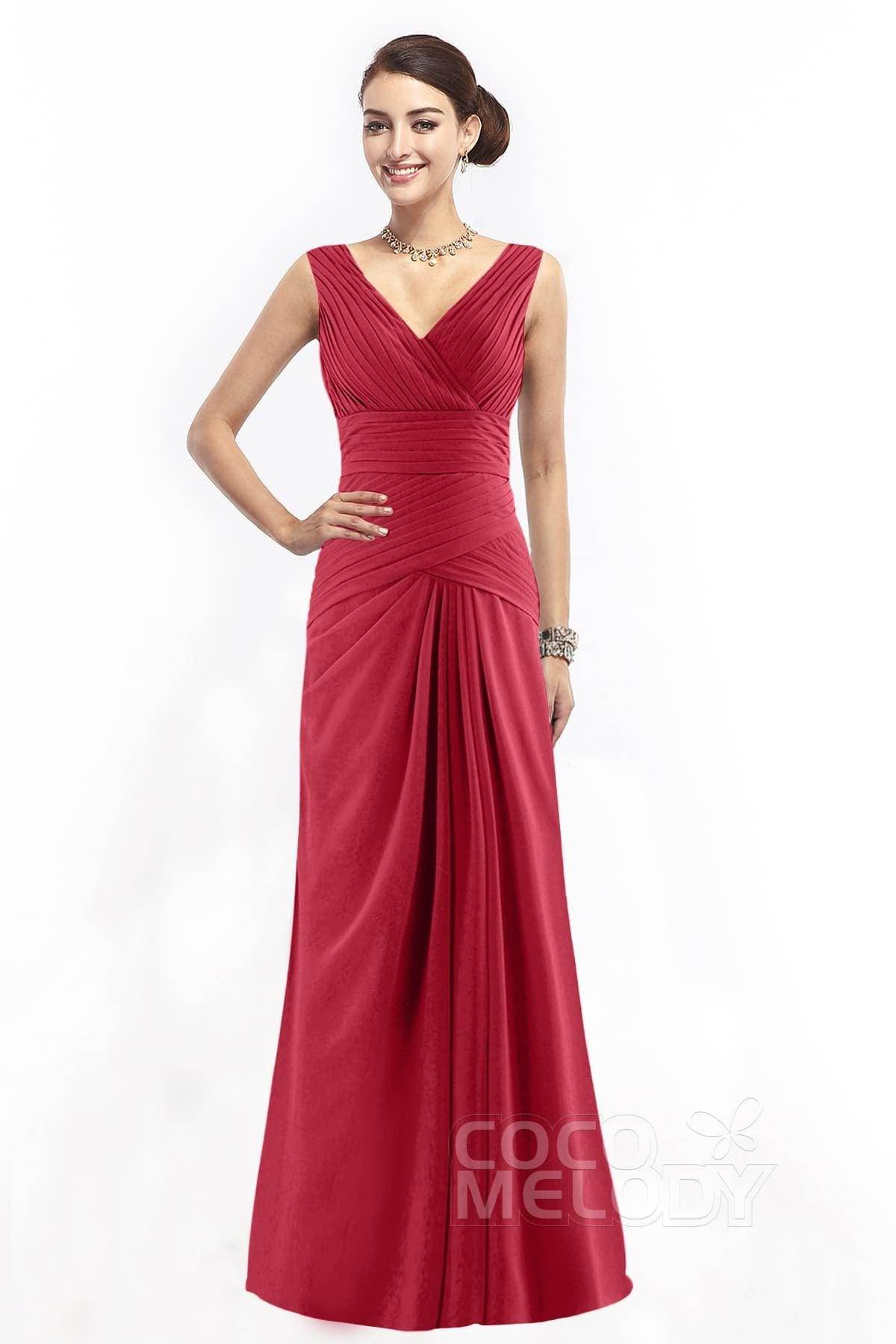 Sheath Floor Length Chiffon Bridesmaid Dress COZF1401E - COCOMELODY