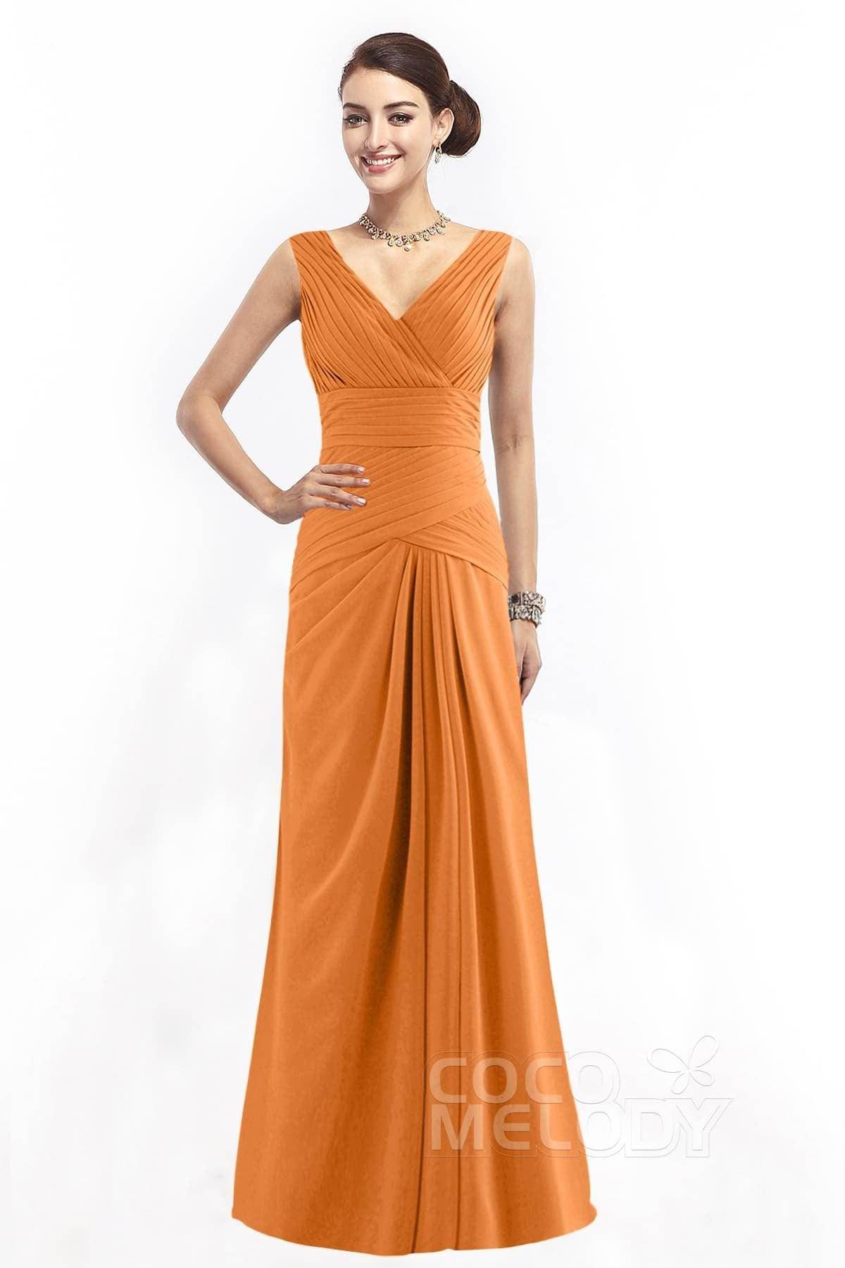 Sheath Floor Length Chiffon Bridesmaid Dress COZF1401E - COCOMELODY