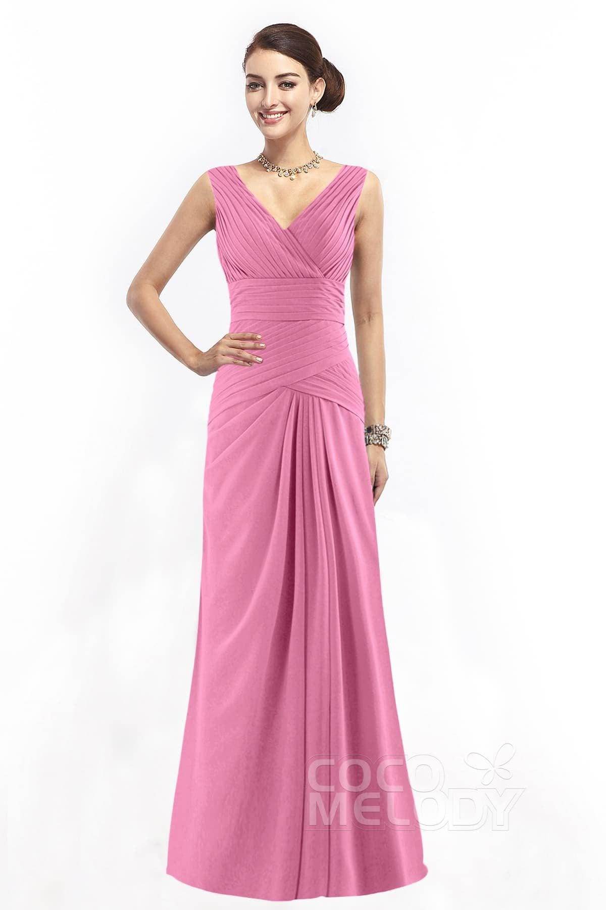 Sheath Floor Length Chiffon Bridesmaid Dress COZF1401E - COCOMELODY
