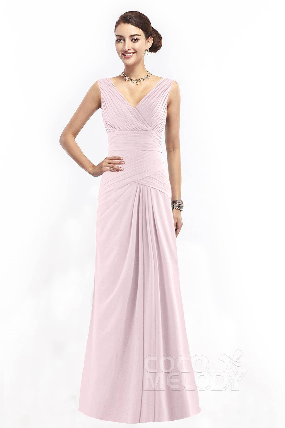 Sheath Floor Length Chiffon Bridesmaid Dress COZF1401E - COCOMELODY