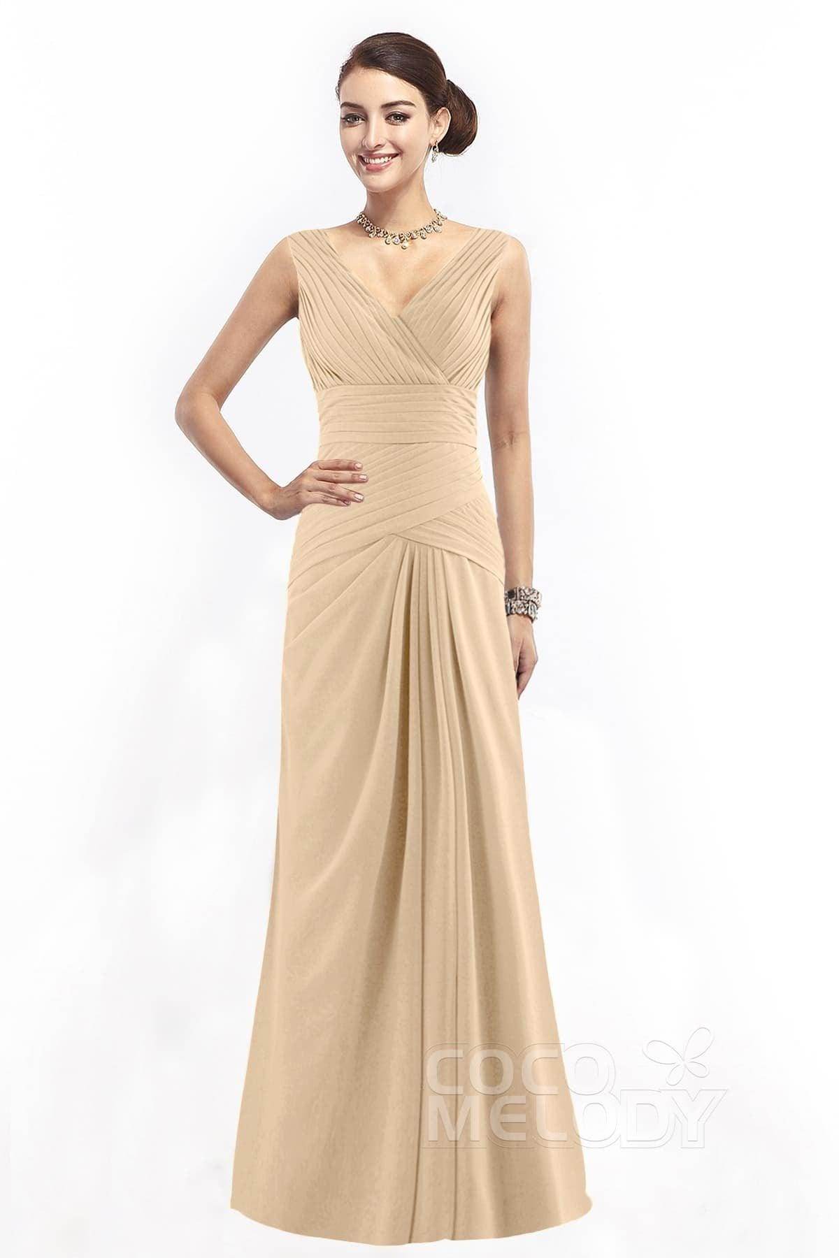 Sheath Floor Length Chiffon Bridesmaid Dress COZF1401E - COCOMELODY