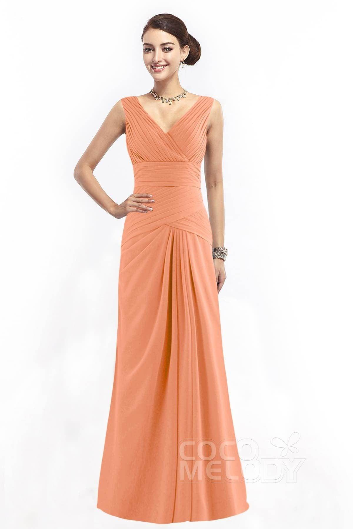 Sheath Floor Length Chiffon Bridesmaid Dress COZF1401E - COCOMELODY