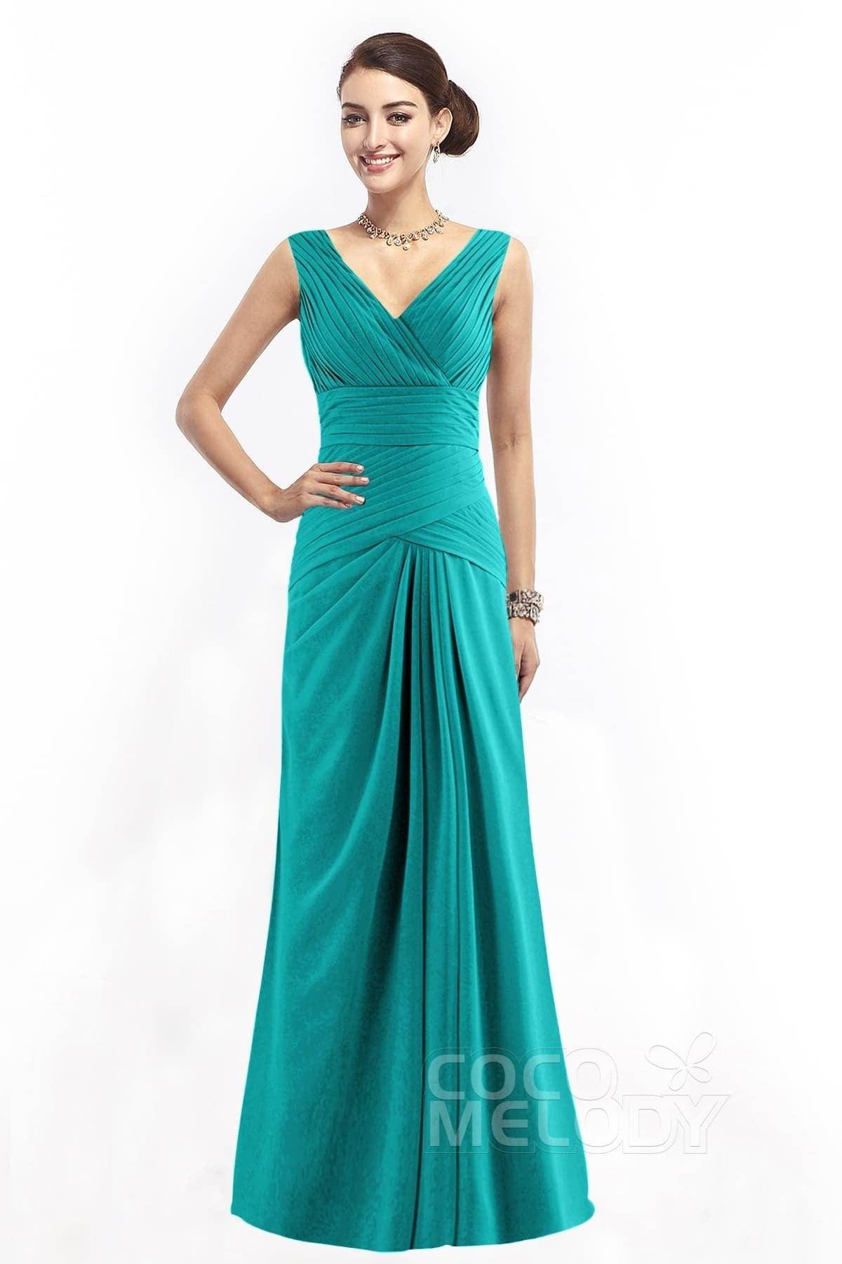 Sheath Floor Length Chiffon Bridesmaid Dress COZF1401E - COCOMELODY