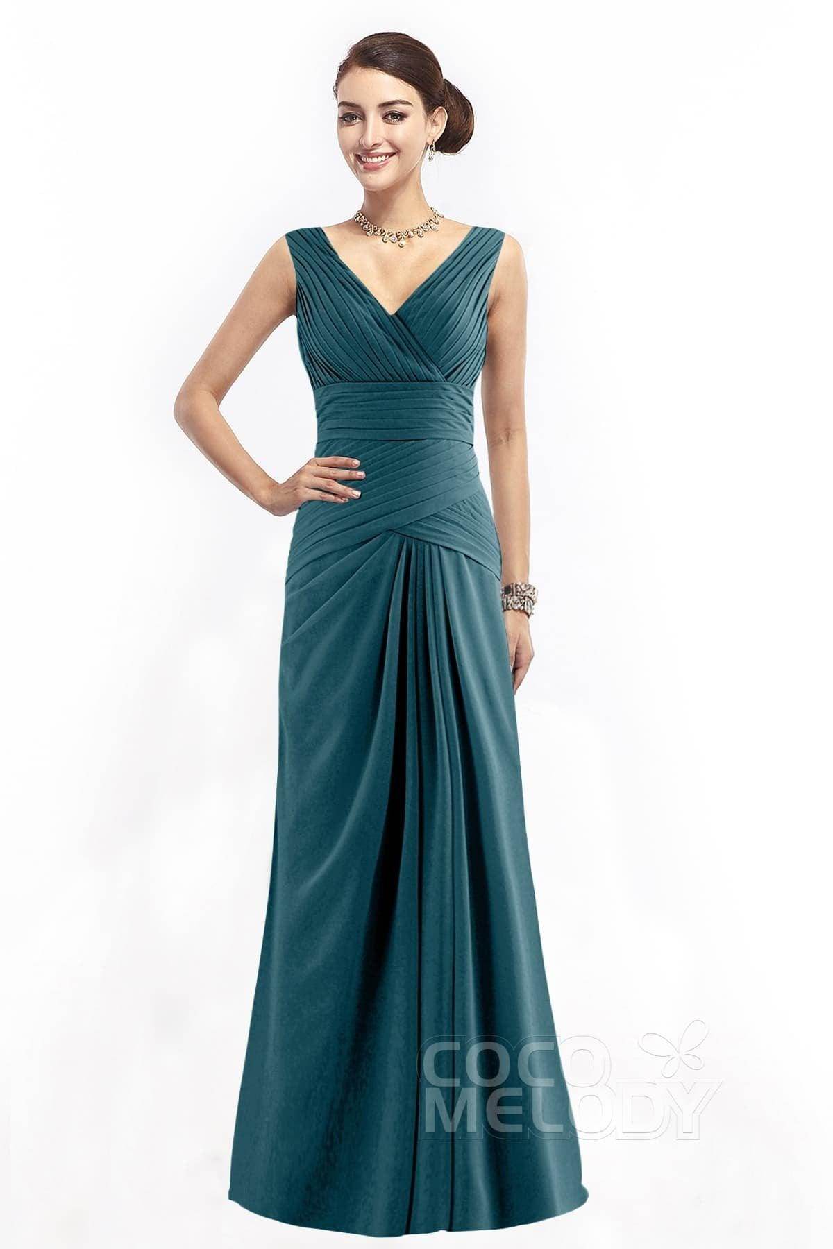 Sheath Floor Length Chiffon Bridesmaid Dress COZF1401E - COCOMELODY