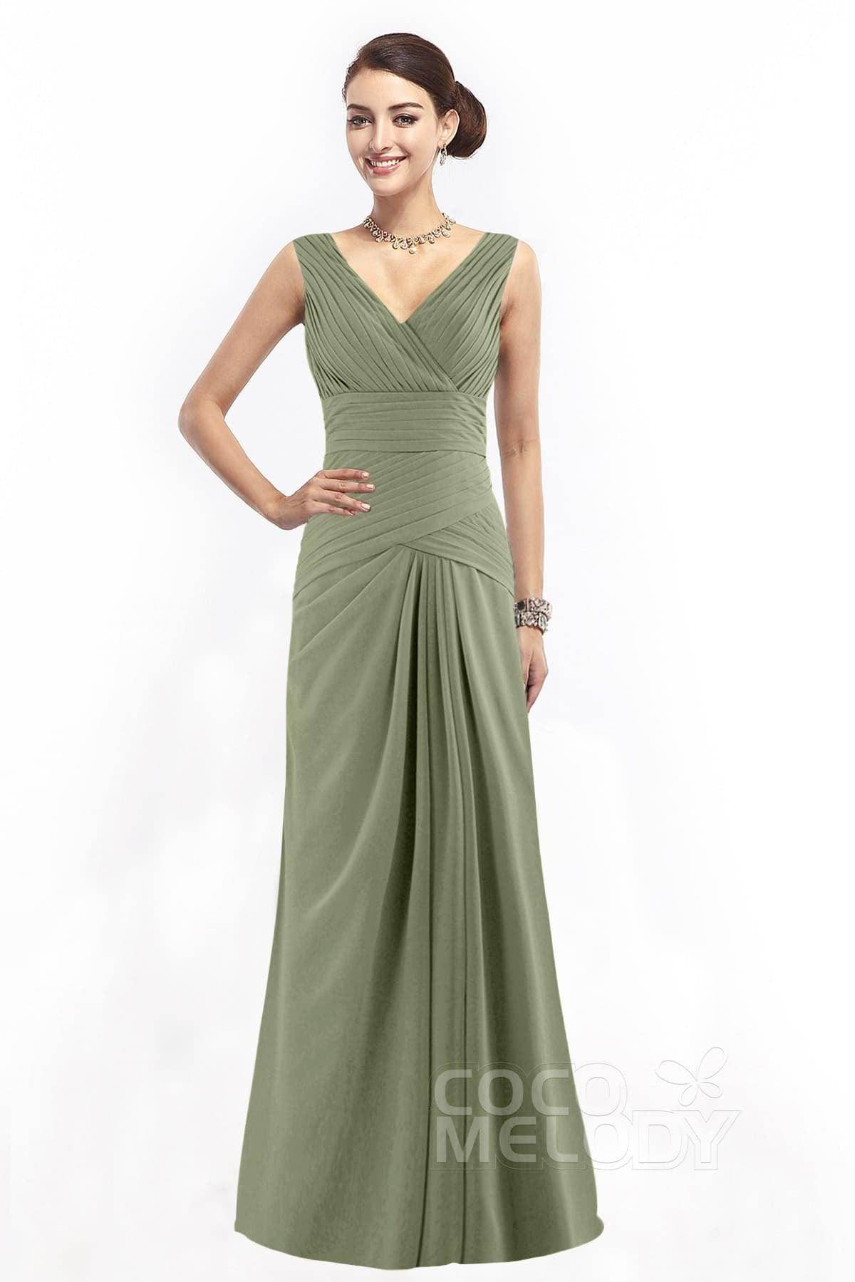Sheath Floor Length Chiffon Bridesmaid Dress COZF1401E - COCOMELODY