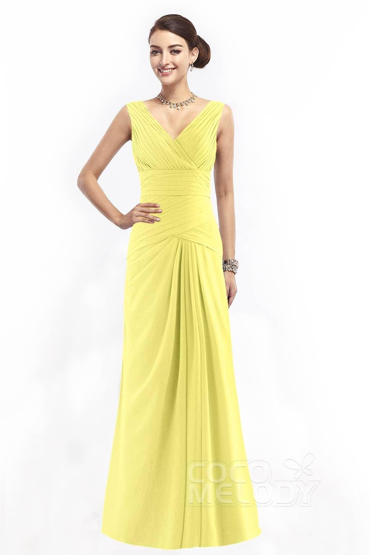 Sheath Floor Length Chiffon Bridesmaid Dress COZF1401E - COCOMELODY