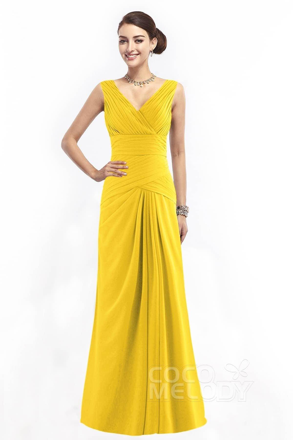 Sheath Floor Length Chiffon Bridesmaid Dress COZF1401E - COCOMELODY