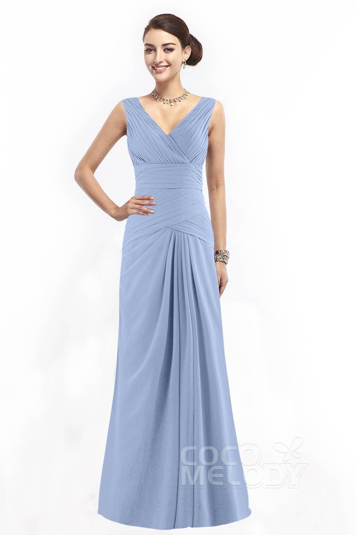 Sheath Floor Length Chiffon Bridesmaid Dress COZF1401E - COCOMELODY