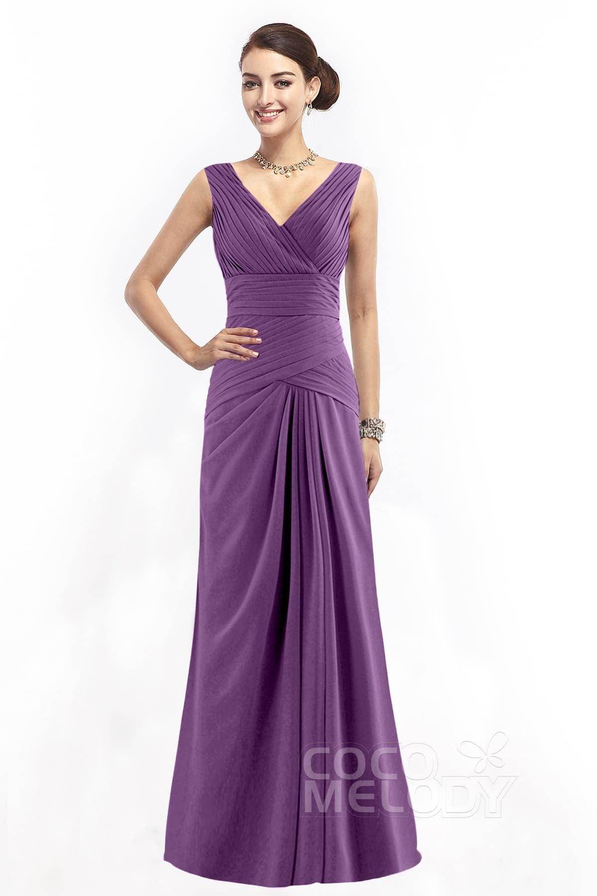 Sheath Floor Length Chiffon Bridesmaid Dress COZF1401E - COCOMELODY