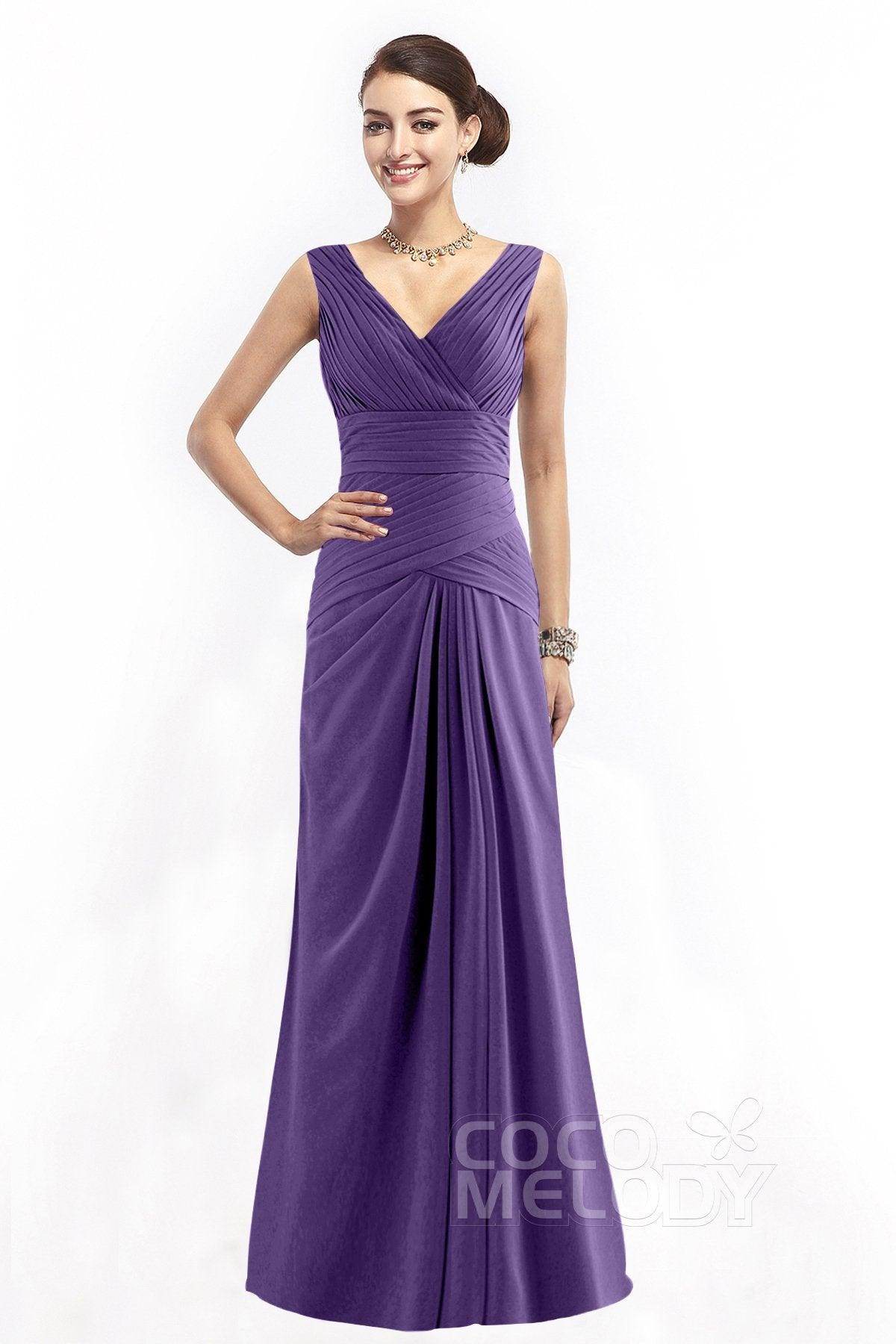Sheath Floor Length Chiffon Bridesmaid Dress COZF1401E - COCOMELODY