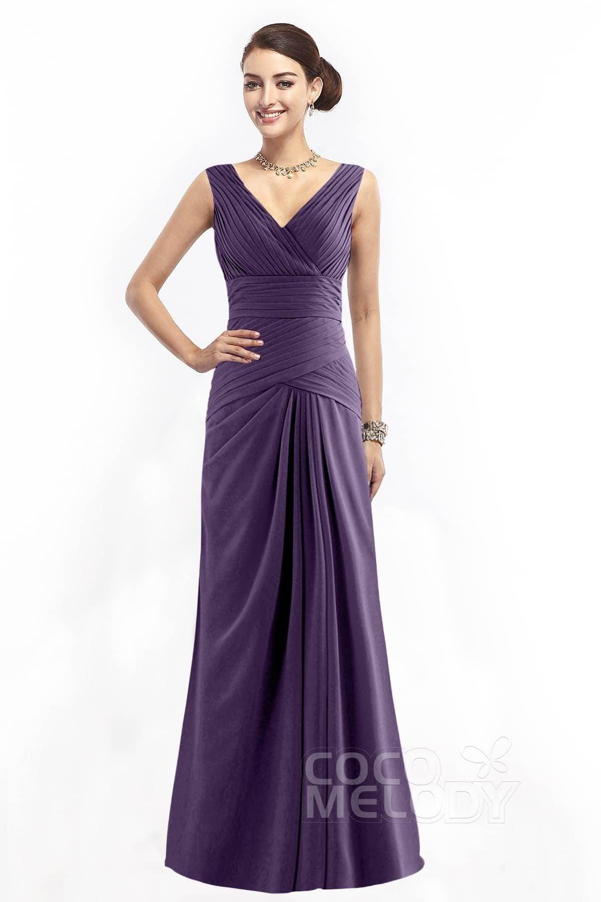 Sheath Floor Length Chiffon Bridesmaid Dress COZF1401E - COCOMELODY