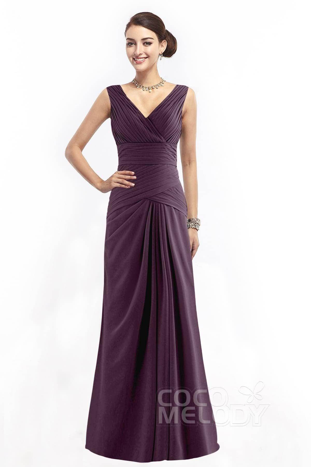 Sheath Floor Length Chiffon Bridesmaid Dress COZF1401E - COCOMELODY