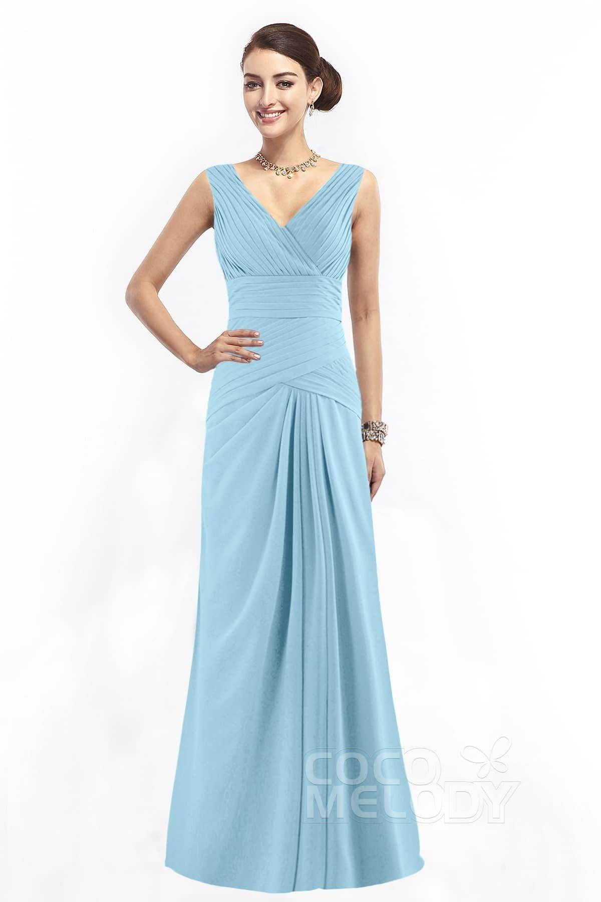 Sheath Floor Length Chiffon Bridesmaid Dress COZF1401E - COCOMELODY
