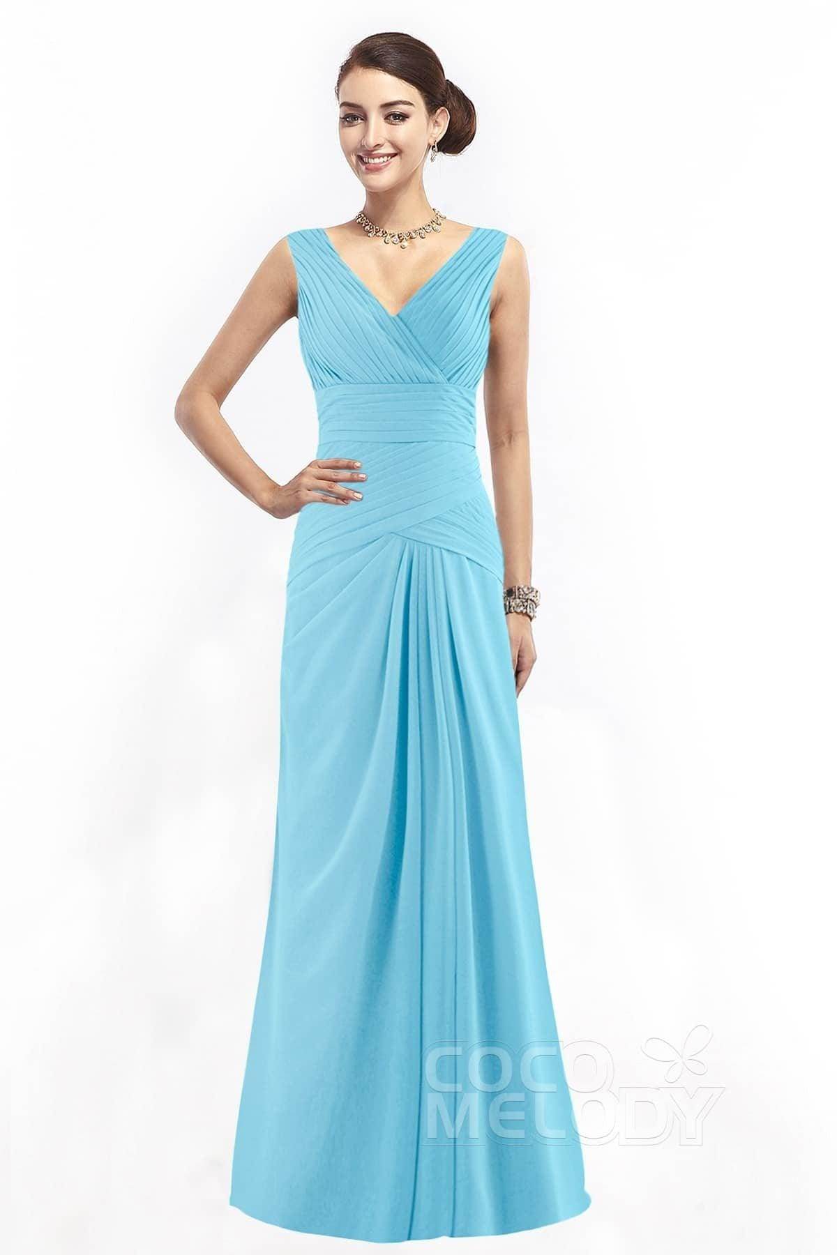 Sheath Floor Length Chiffon Bridesmaid Dress COZF1401E - COCOMELODY