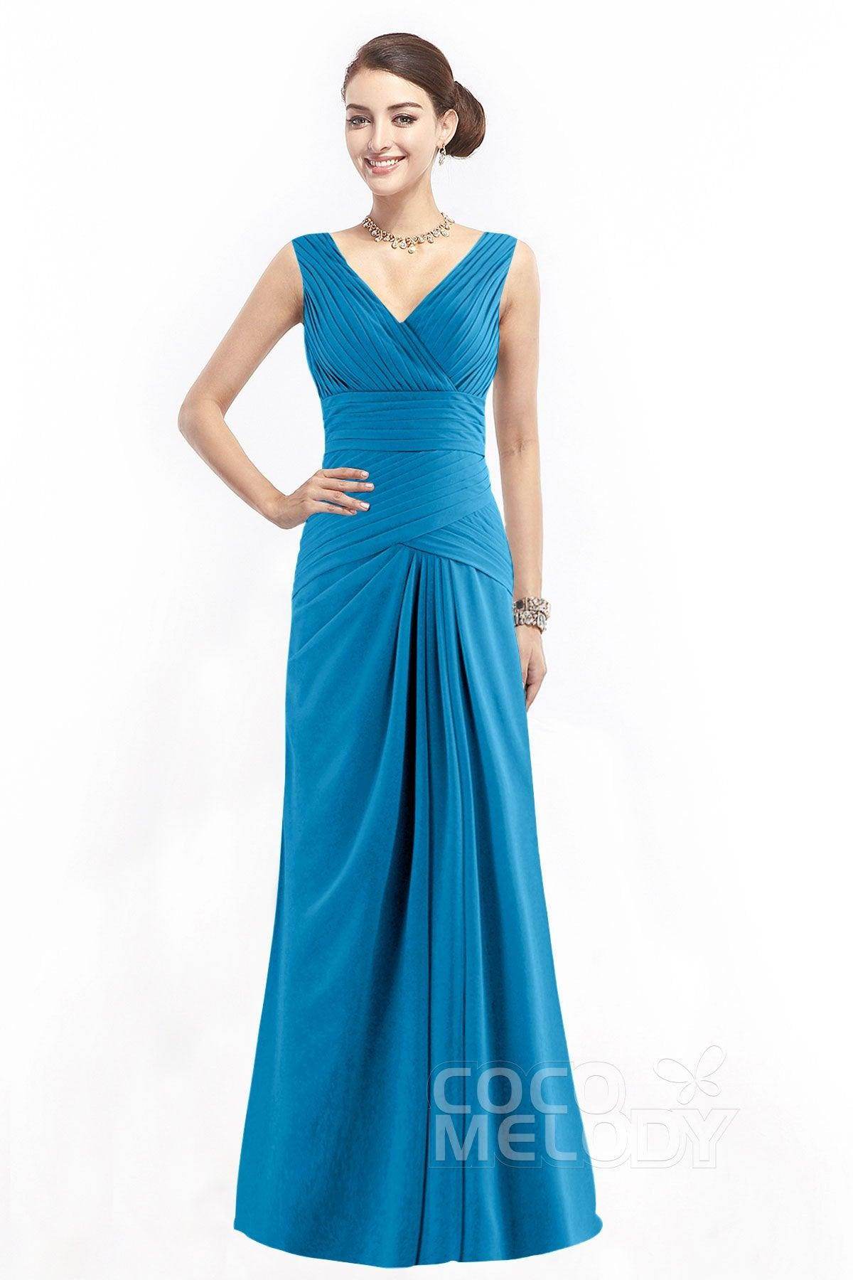 Sheath Floor Length Chiffon Bridesmaid Dress COZF1401E - COCOMELODY