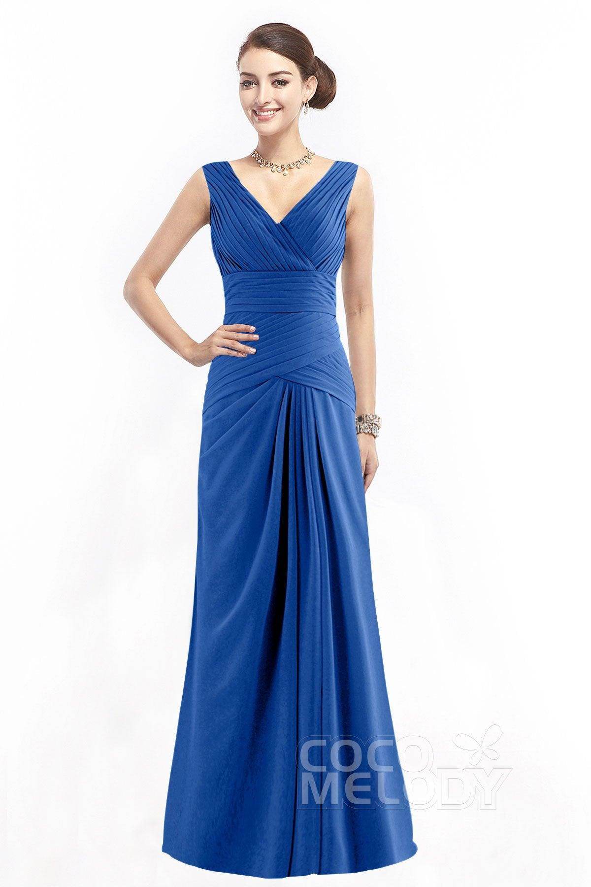 Sheath Floor Length Chiffon Bridesmaid Dress COZF1401E - COCOMELODY