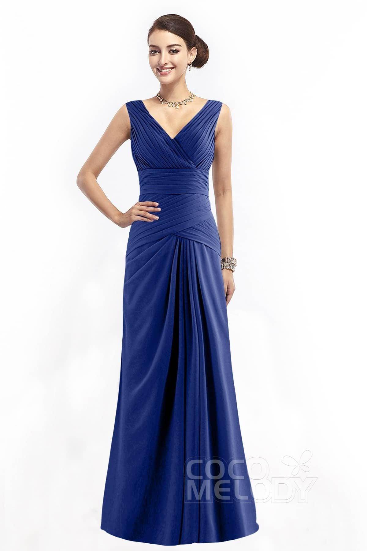 Sheath Floor Length Chiffon Bridesmaid Dress COZF1401E - COCOMELODY