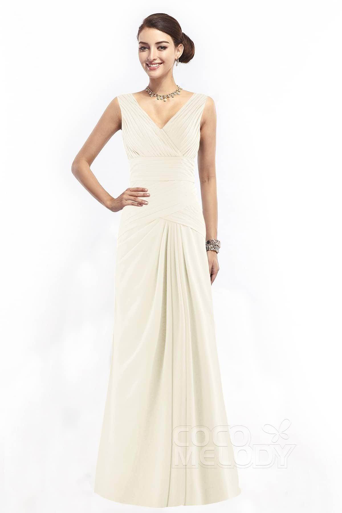 Sheath Floor Length Chiffon Bridesmaid Dress COZF1401E - COCOMELODY