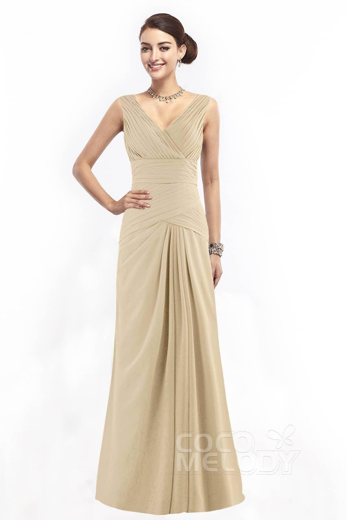 Sheath Floor Length Chiffon Bridesmaid Dress COZF1401E - COCOMELODY