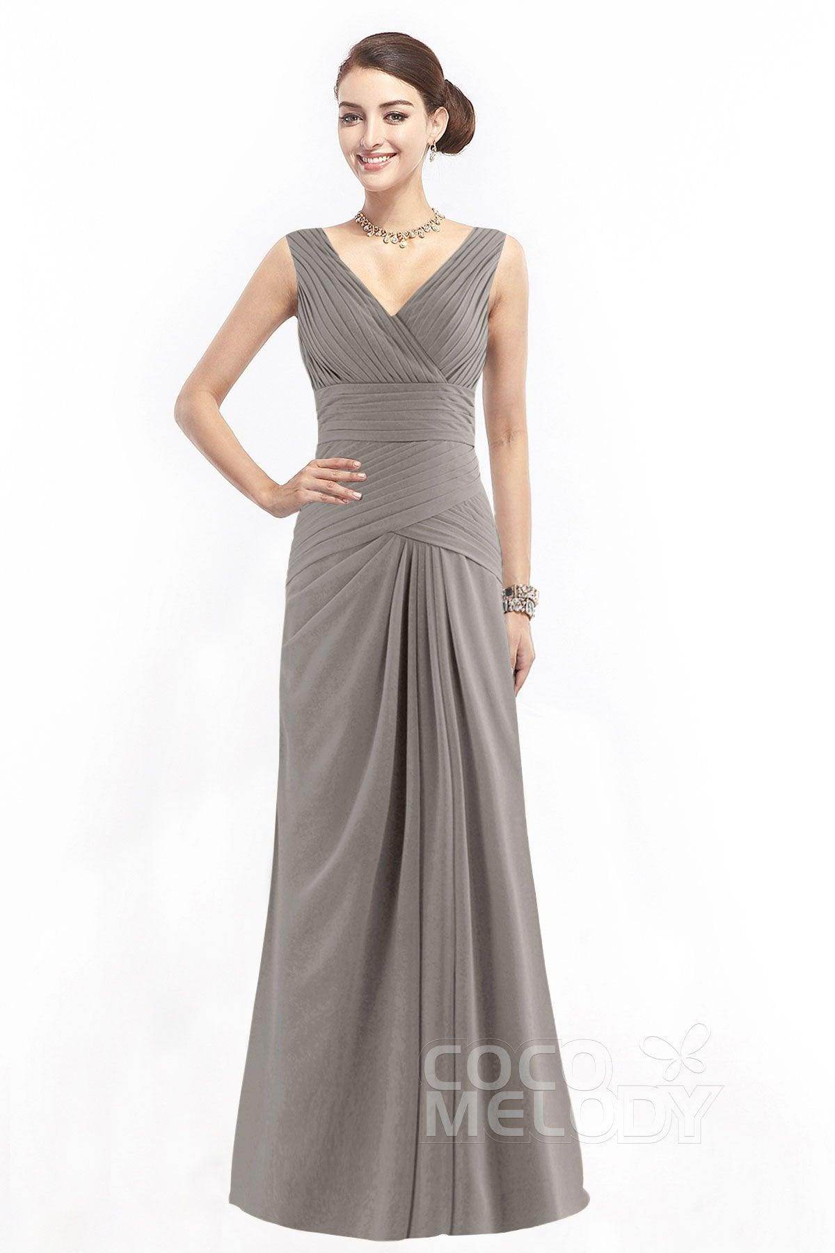 Sheath Floor Length Chiffon Bridesmaid Dress COZF1401E - COCOMELODY