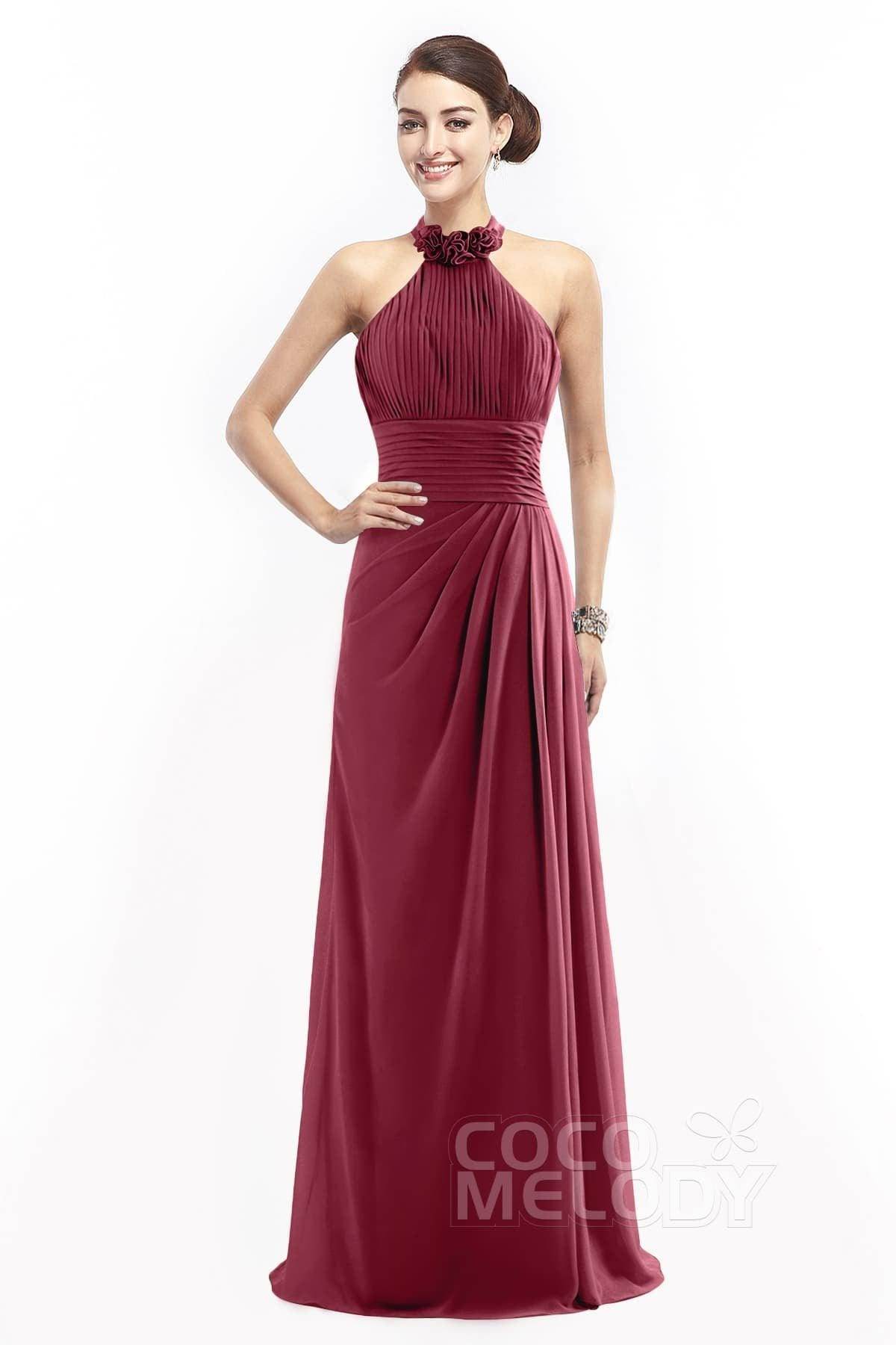 Sheath Floor Length Chiffon Bridesmaid Dress COZF14020 - COCOMELODY