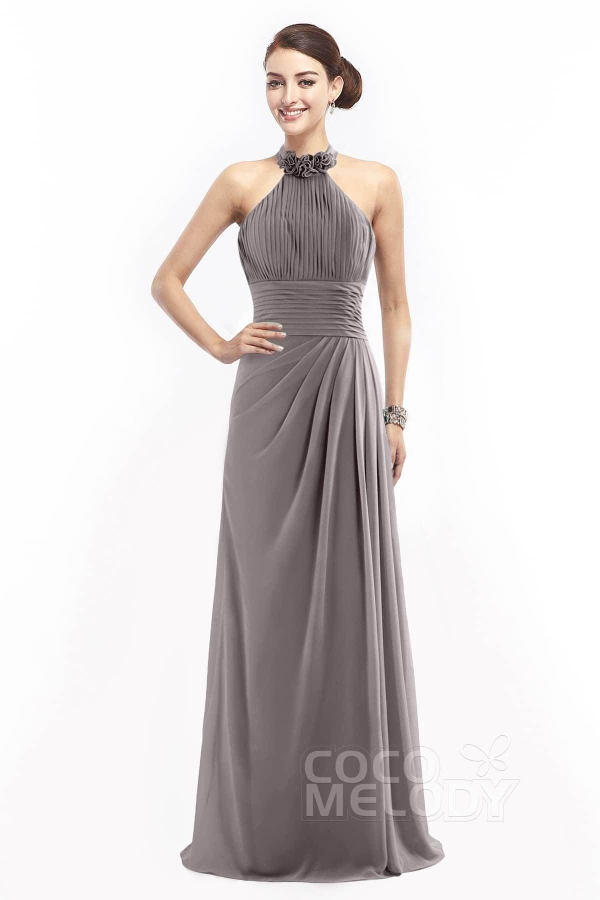 Sheath Floor Length Chiffon Bridesmaid Dress COZF14020 - COCOMELODY