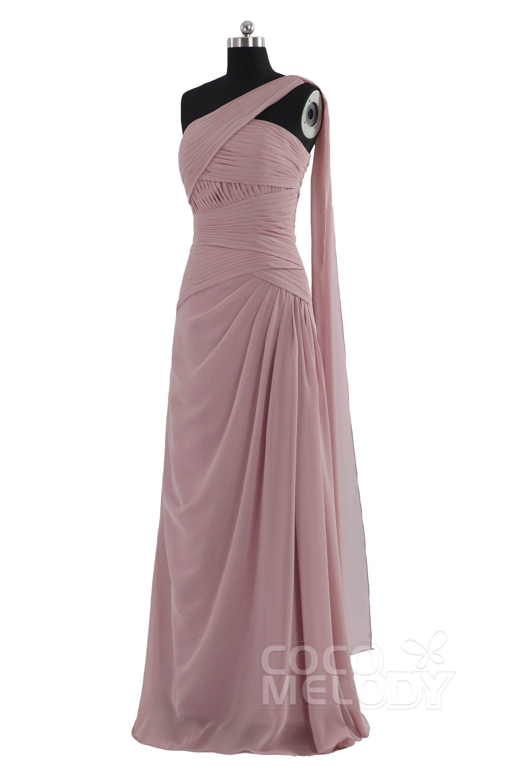Sheath Floor Length Chiffon Bridesmaid Dress COZF14021 - COCOMELODY