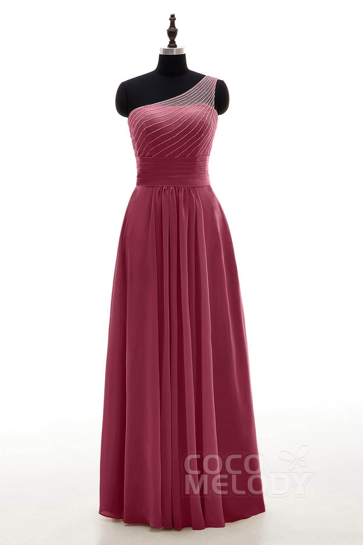 Sheath Floor Length Chiffon Bridesmaid Dress COZF1409A - COCOMELODY