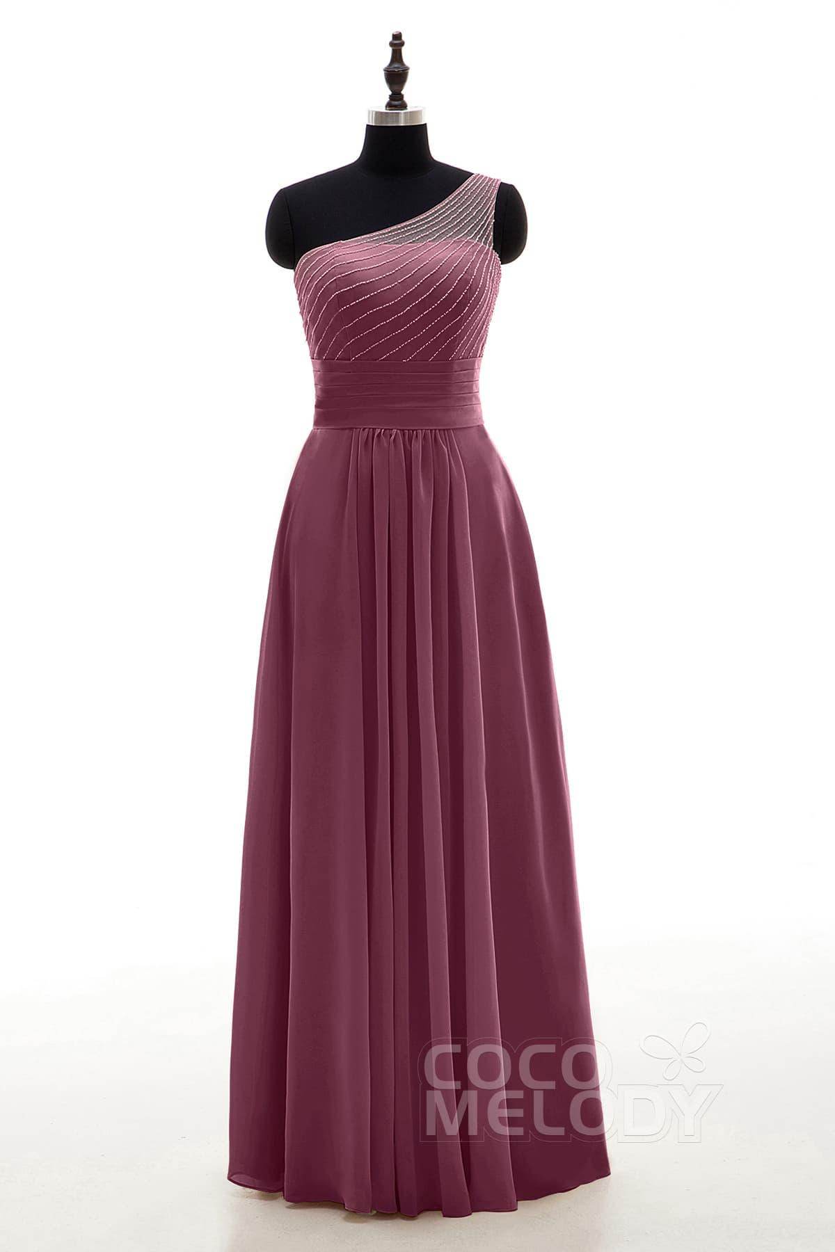Sheath Floor Length Chiffon Bridesmaid Dress COZF1409A - COCOMELODY