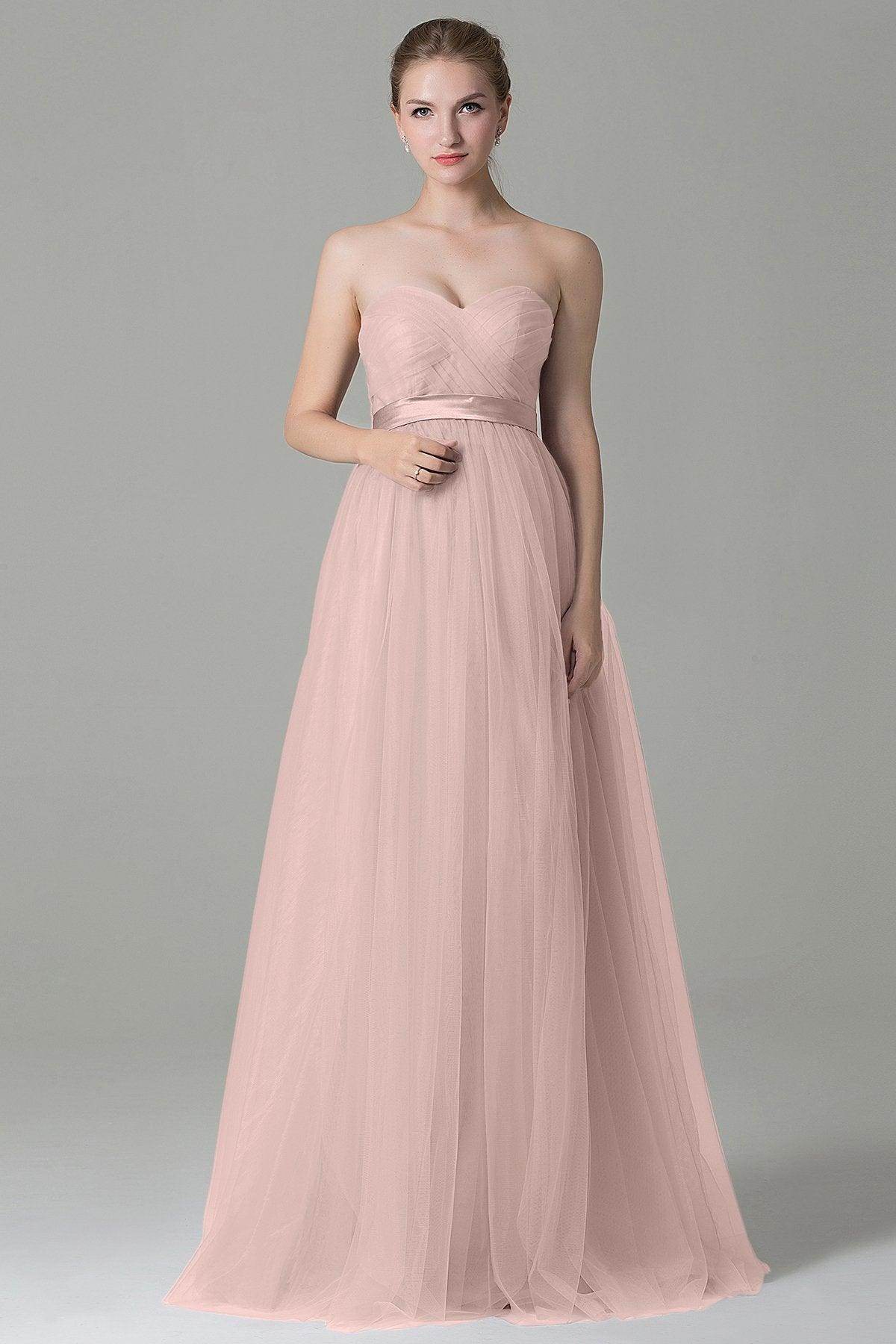 Sheath-Column Floor Length Tulle Bridesmaid Dress COZF1500B - COCOMELODY