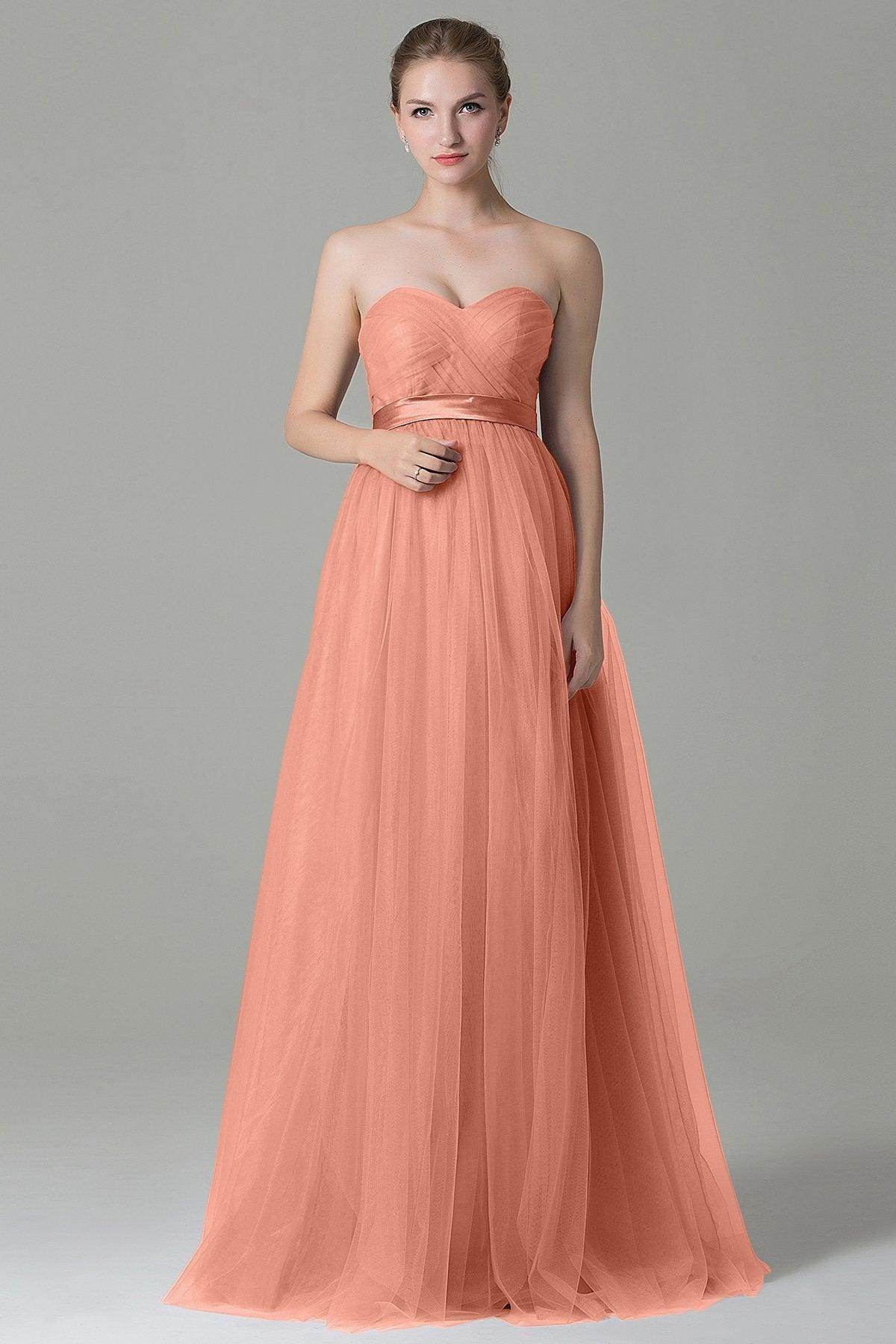 Sheath-Column Floor Length Tulle Bridesmaid Dress COZF1500B - COCOMELODY