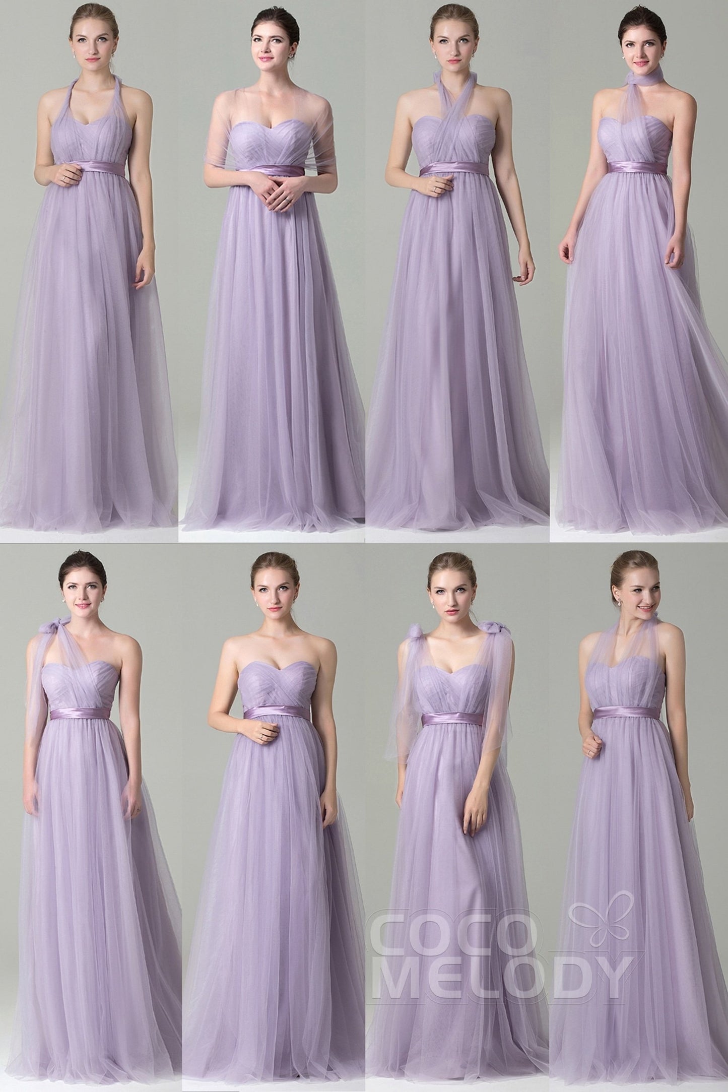 Sheath-Column Floor Length Tulle Bridesmaid Dress COZF1500B