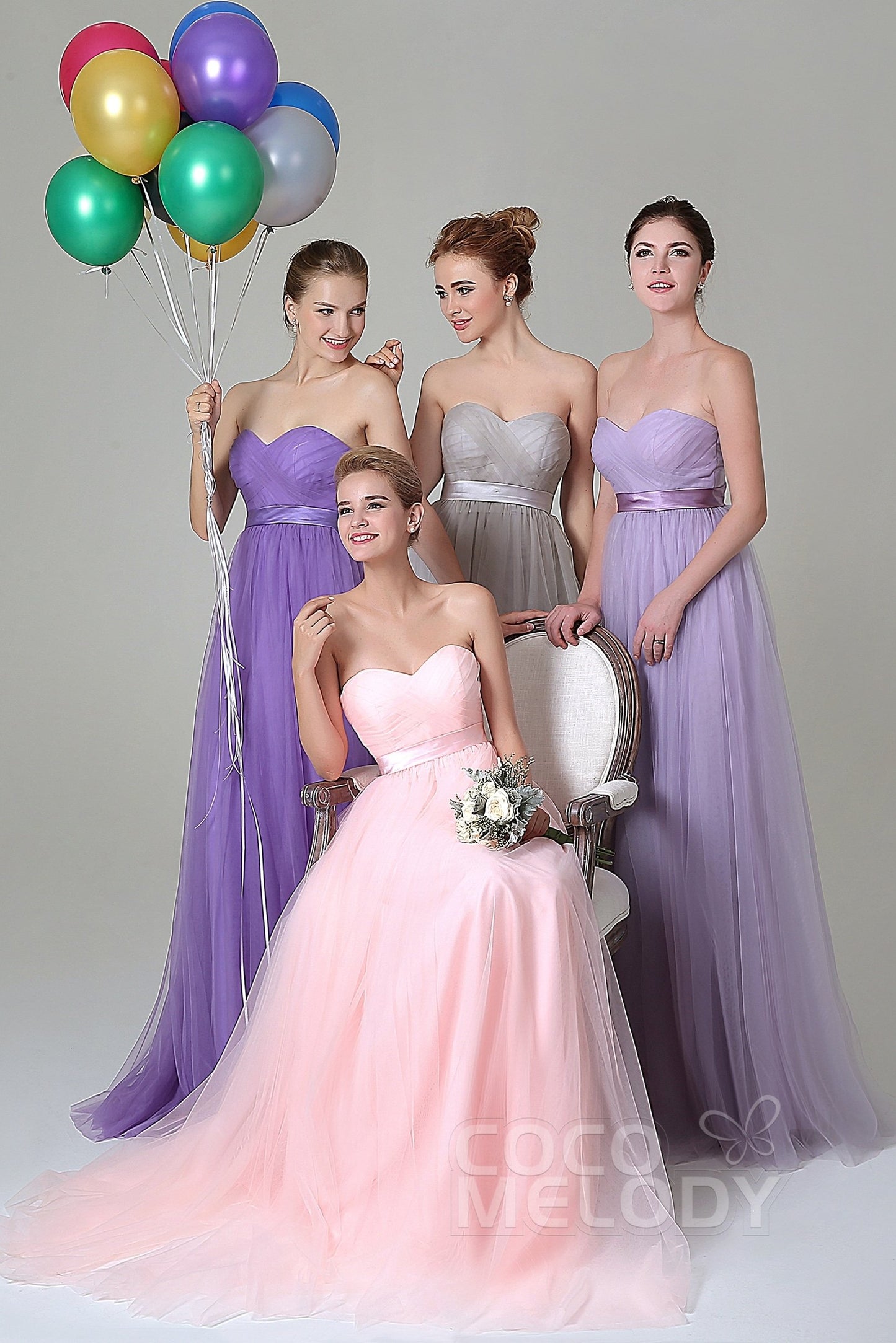 Sheath-Column Floor Length Tulle Bridesmaid Dress COZF1500B