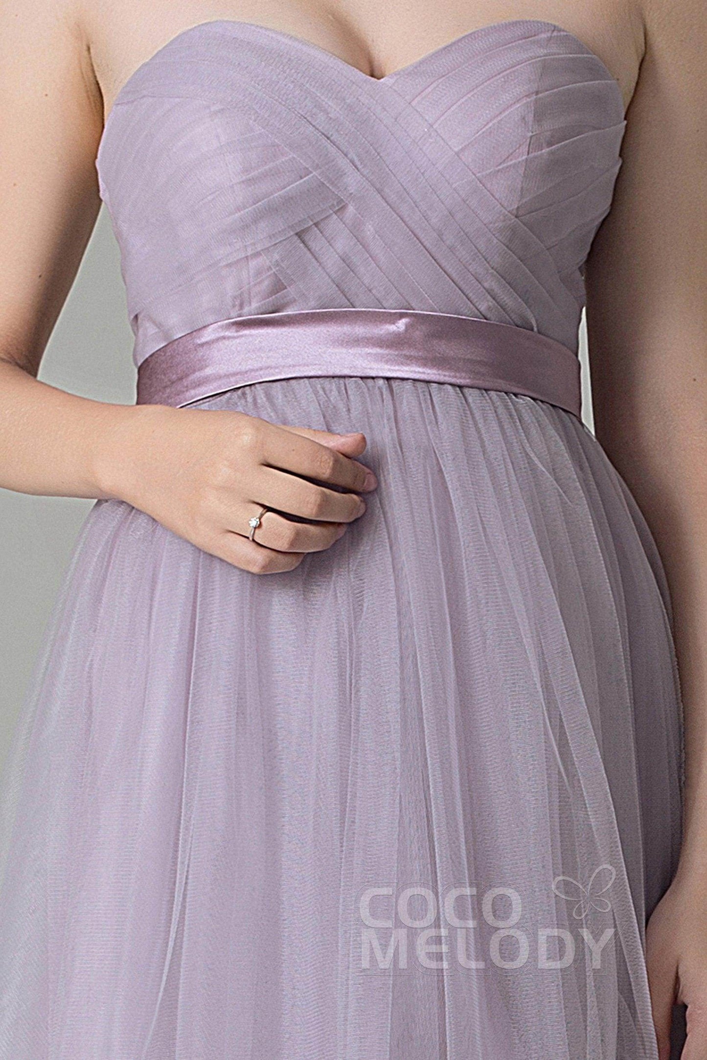Sheath-Column Floor Length Tulle Bridesmaid Dress COZF1500B - COCOMELODY