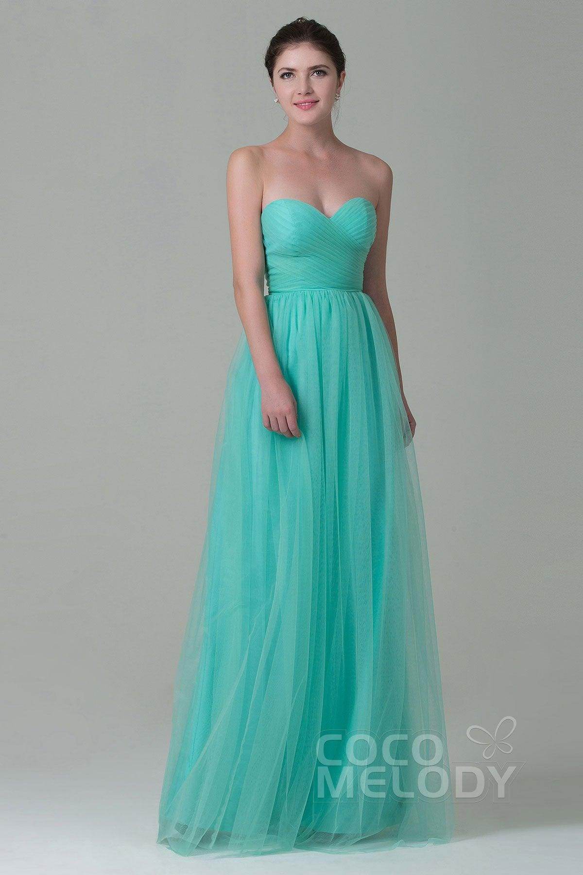 Sheath-Column Floor Length Tulle Bridesmaid Dress COZF1500E - COCOMELODY