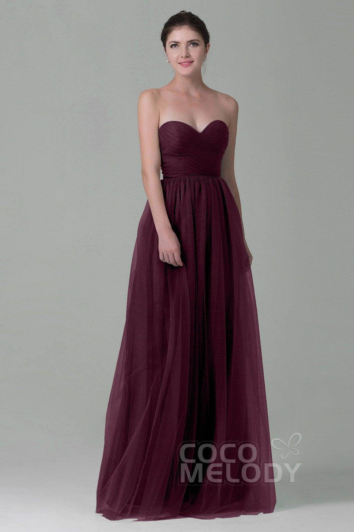 Sheath-Column Floor Length Tulle Bridesmaid Dress COZF1500E - COCOMELODY