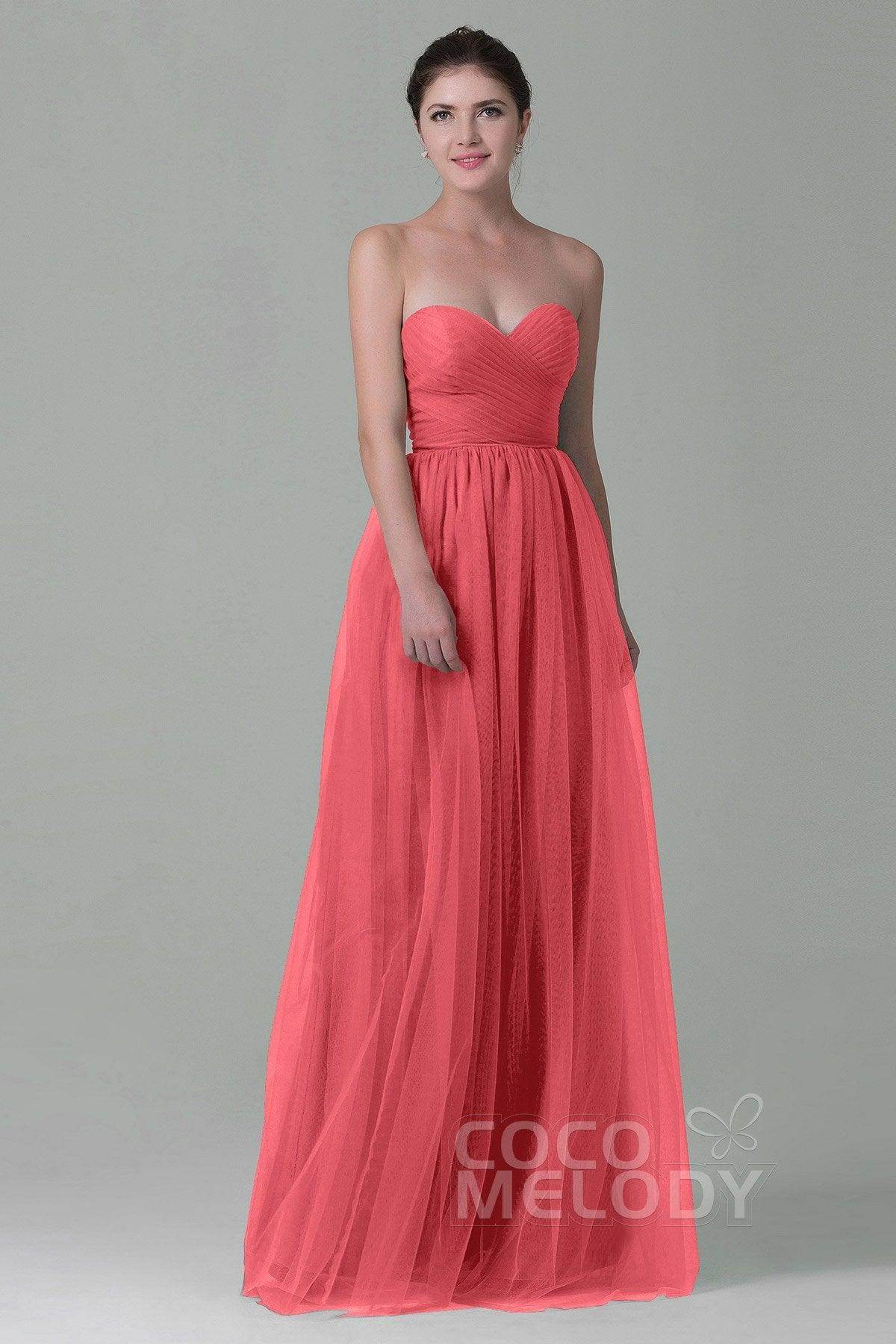 Sheath-Column Floor Length Tulle Bridesmaid Dress COZF1500E - COCOMELODY