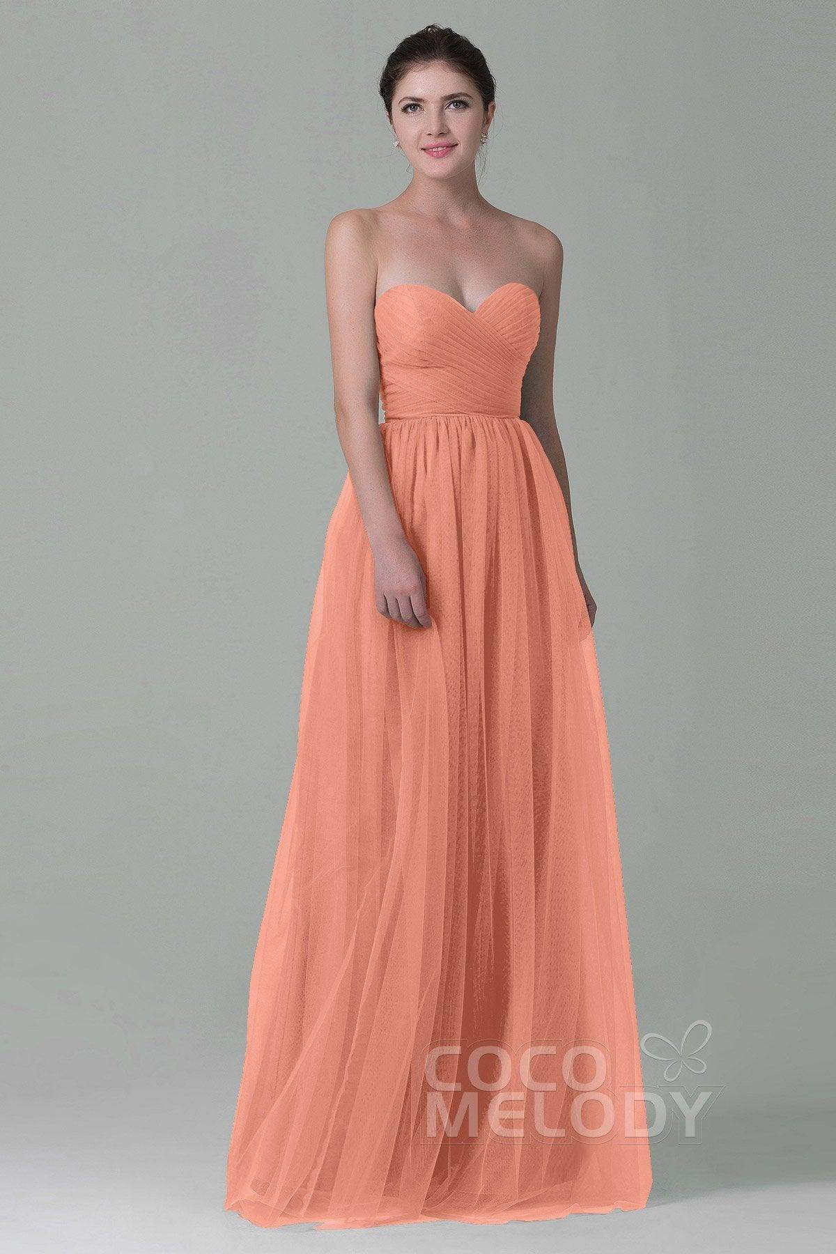 Sheath-Column Floor Length Tulle Bridesmaid Dress COZF1500E - COCOMELODY