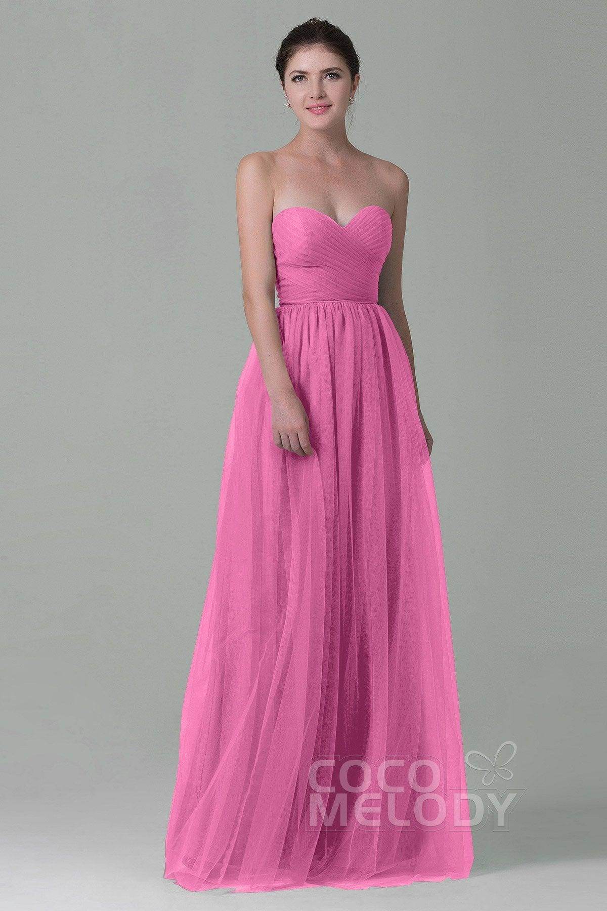 Sheath-Column Floor Length Tulle Bridesmaid Dress COZF1500E - COCOMELODY