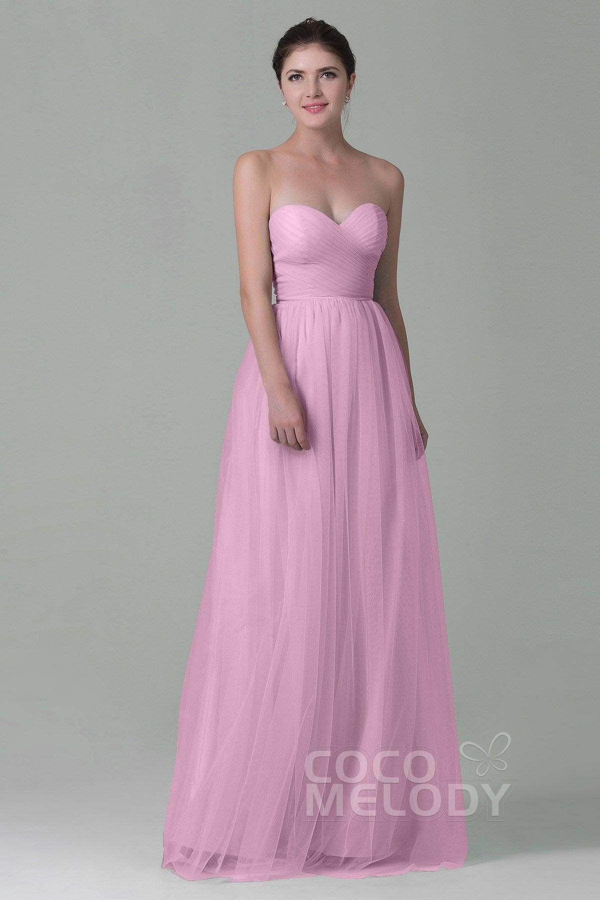 Sheath-Column Floor Length Tulle Bridesmaid Dress COZF1500E - COCOMELODY