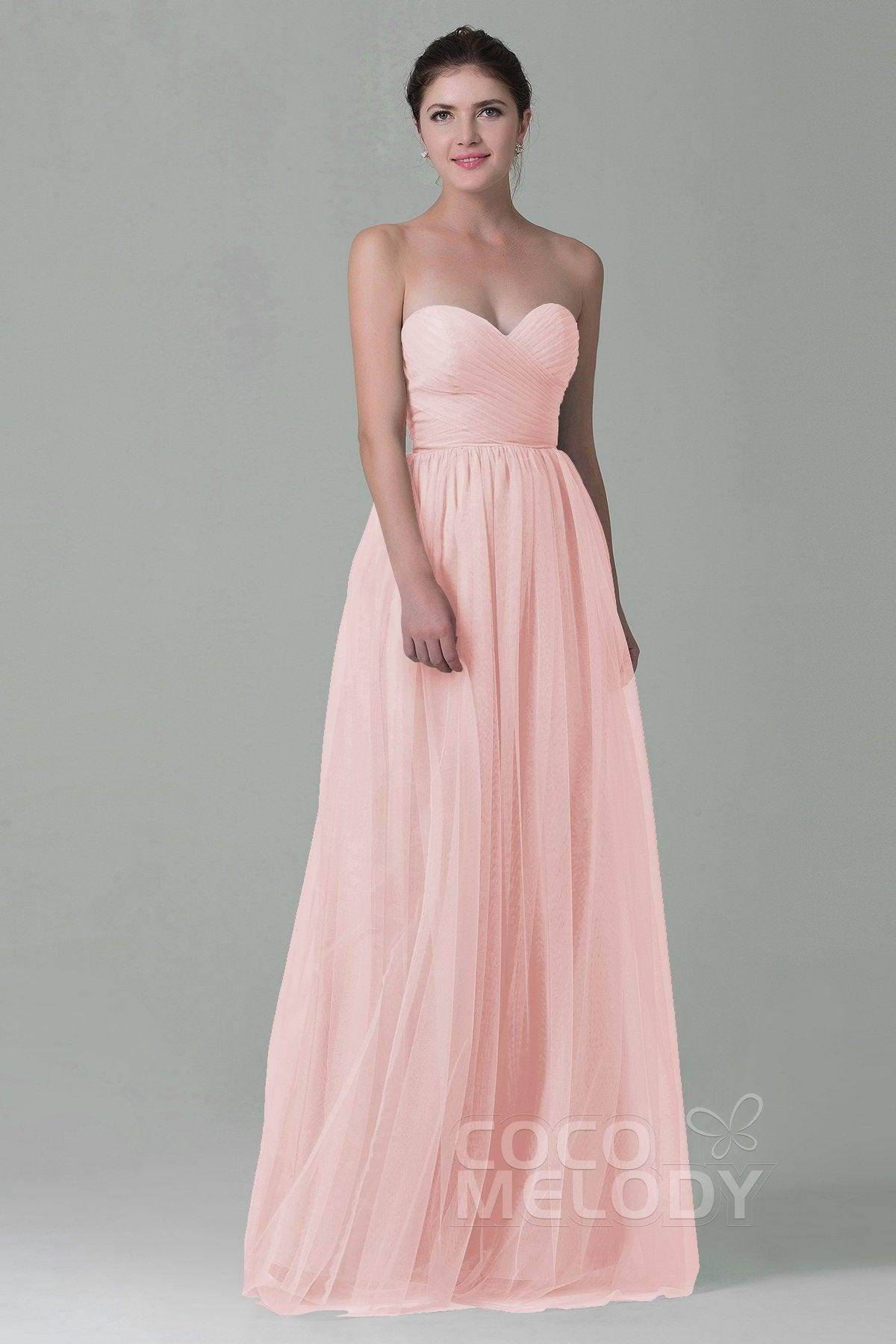 Sheath-Column Floor Length Tulle Bridesmaid Dress COZF1500E - COCOMELODY