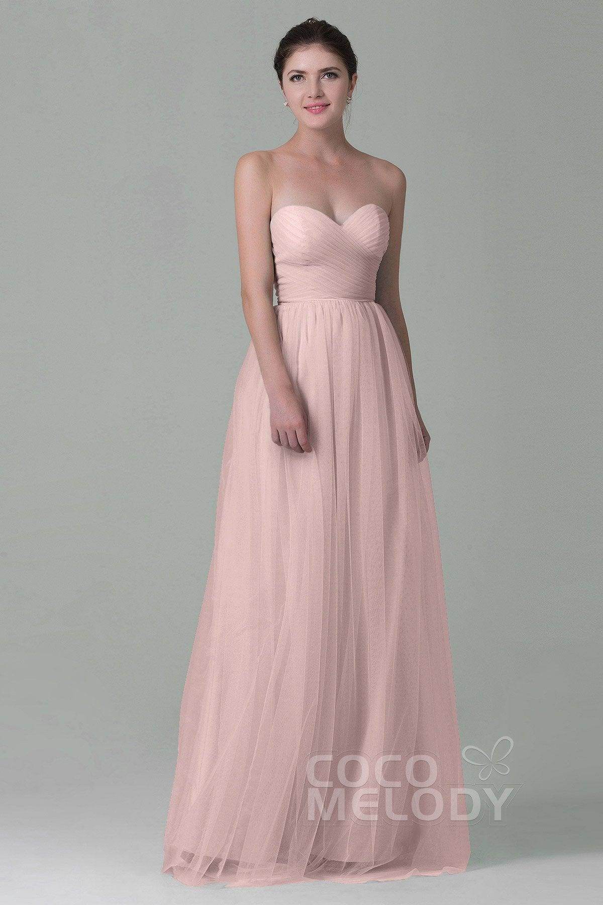 Sheath-Column Floor Length Tulle Bridesmaid Dress COZF1500E - COCOMELODY