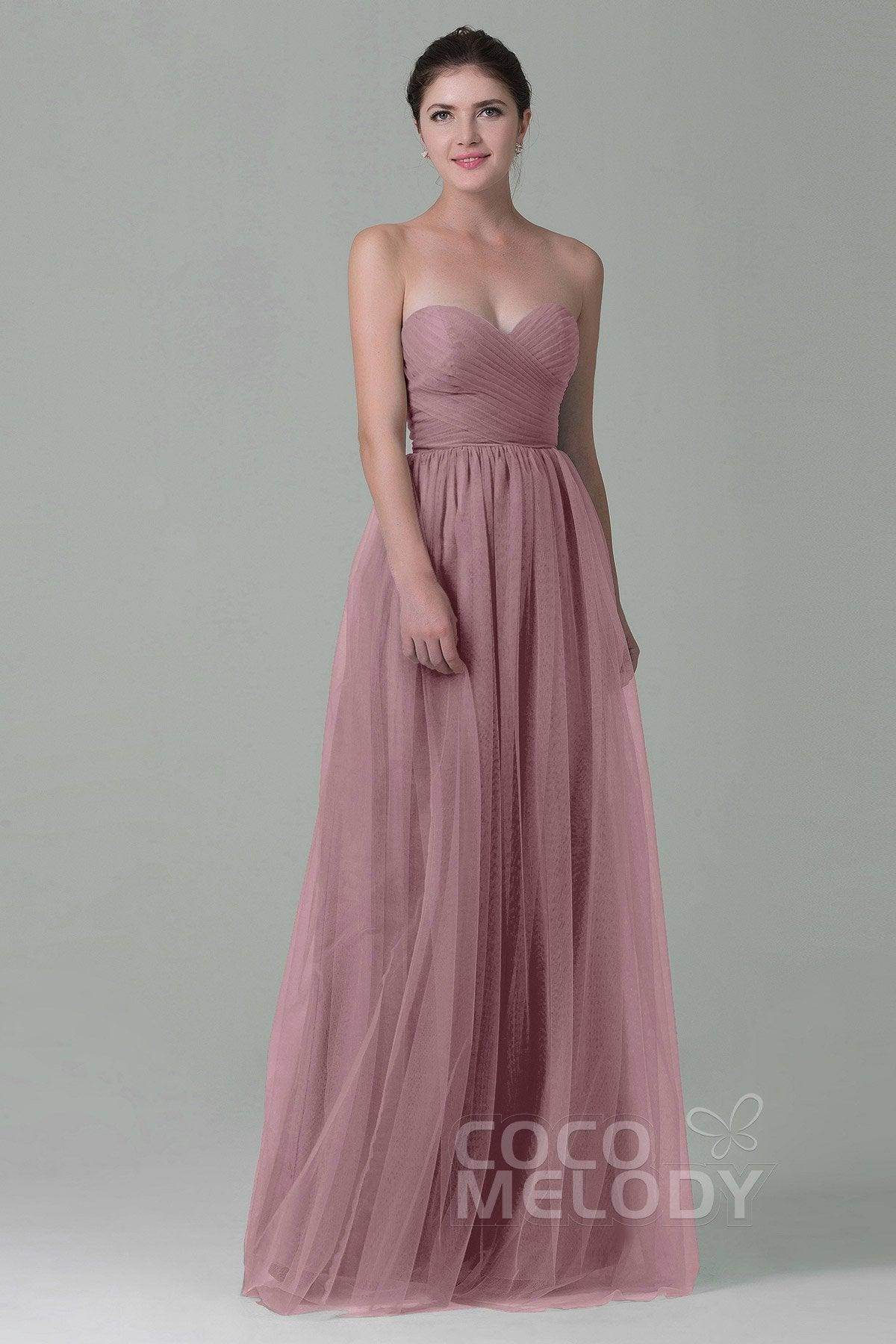 Sheath-Column Floor Length Tulle Bridesmaid Dress COZF1500E - COCOMELODY
