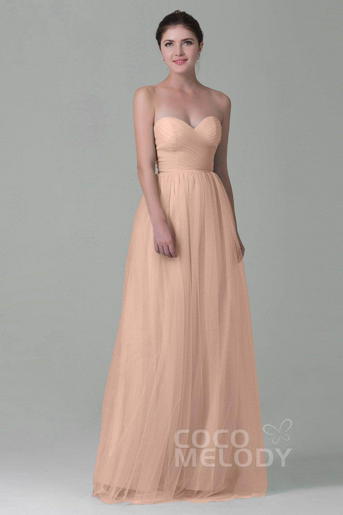 Sheath-Column Floor Length Tulle Bridesmaid Dress COZF1500E - COCOMELODY