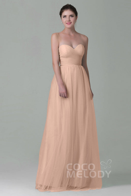 Sheath-Column Floor Length Tulle Bridesmaid Dress COZF1500E