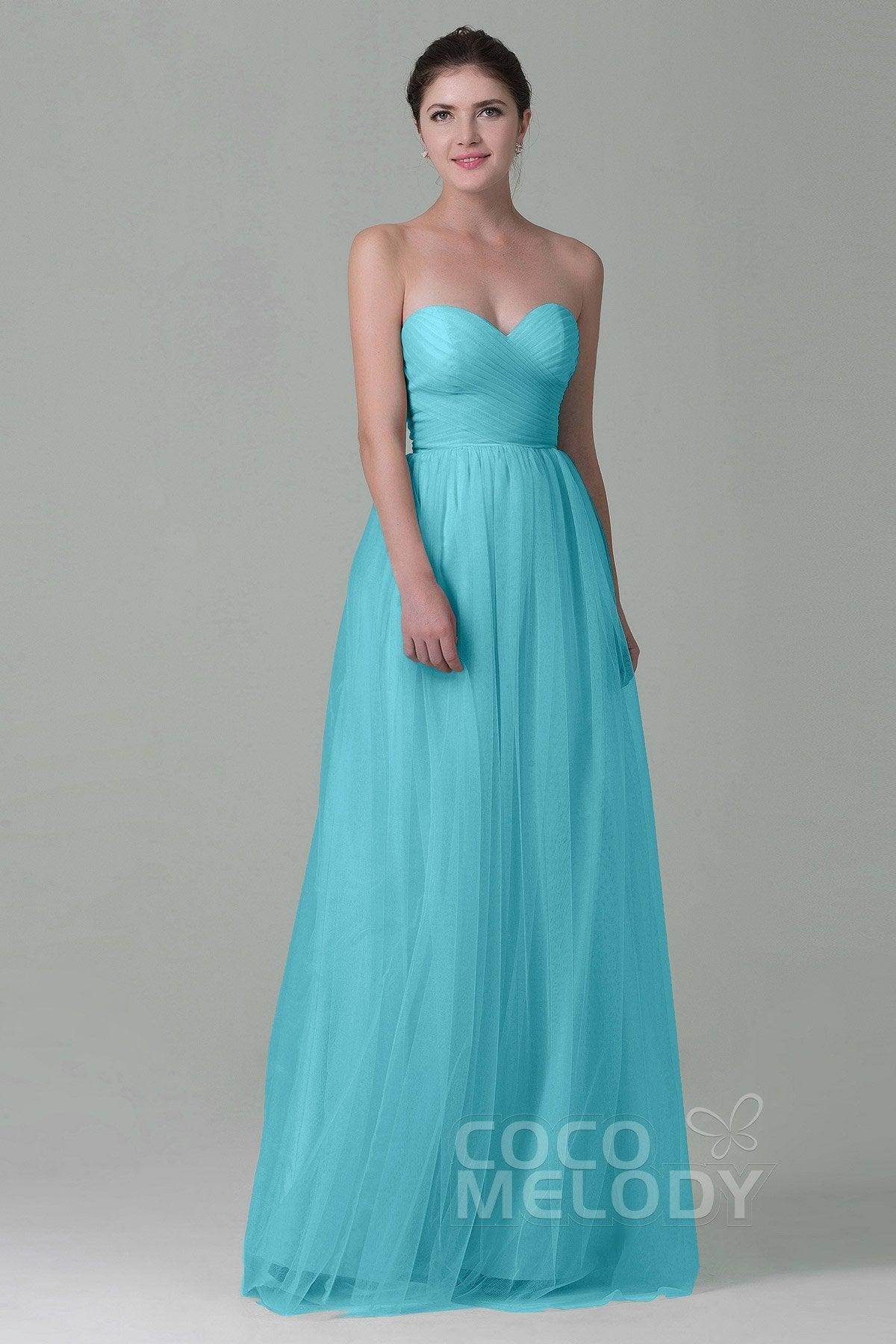 Sheath-Column Floor Length Tulle Bridesmaid Dress COZF1500E - COCOMELODY