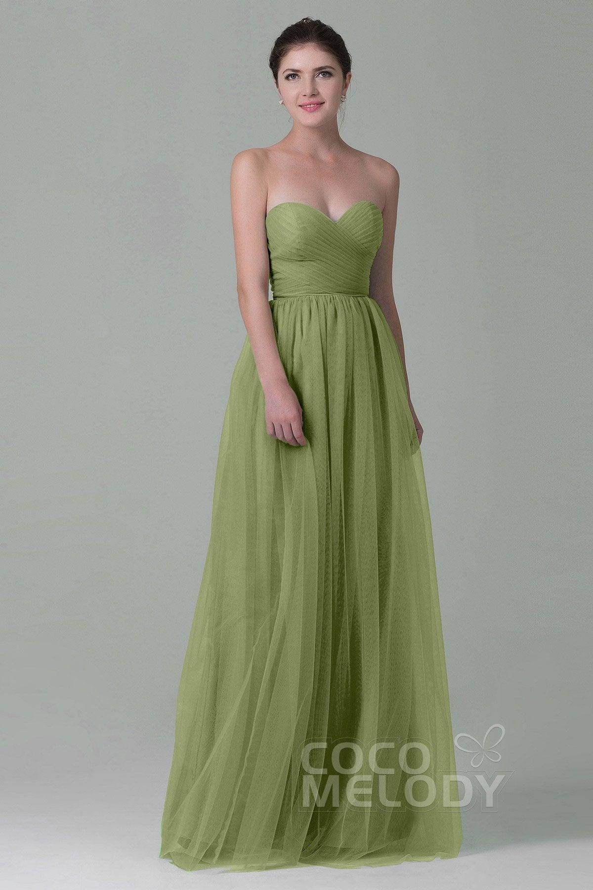 Sheath-Column Floor Length Tulle Bridesmaid Dress COZF1500E - COCOMELODY