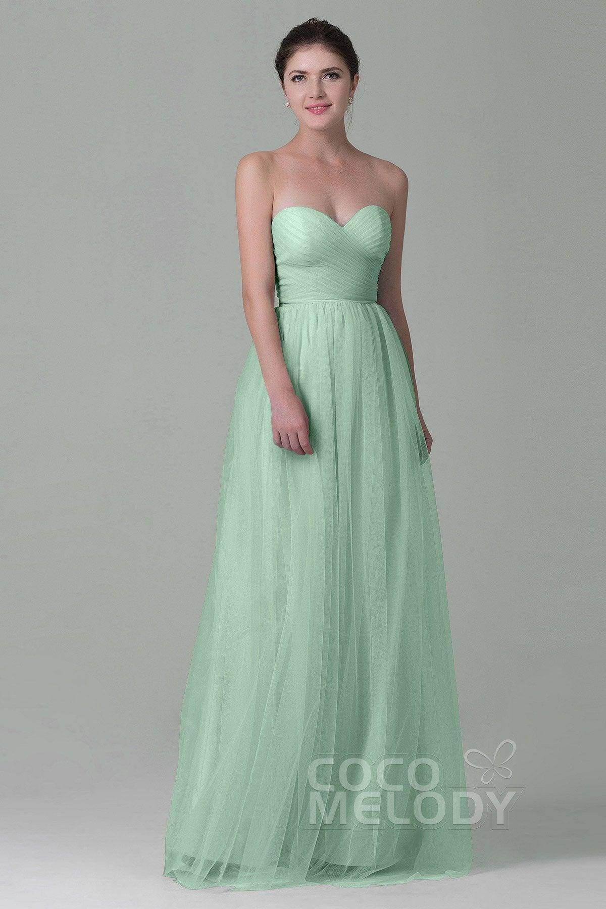 Sheath-Column Floor Length Tulle Bridesmaid Dress COZF1500E - COCOMELODY