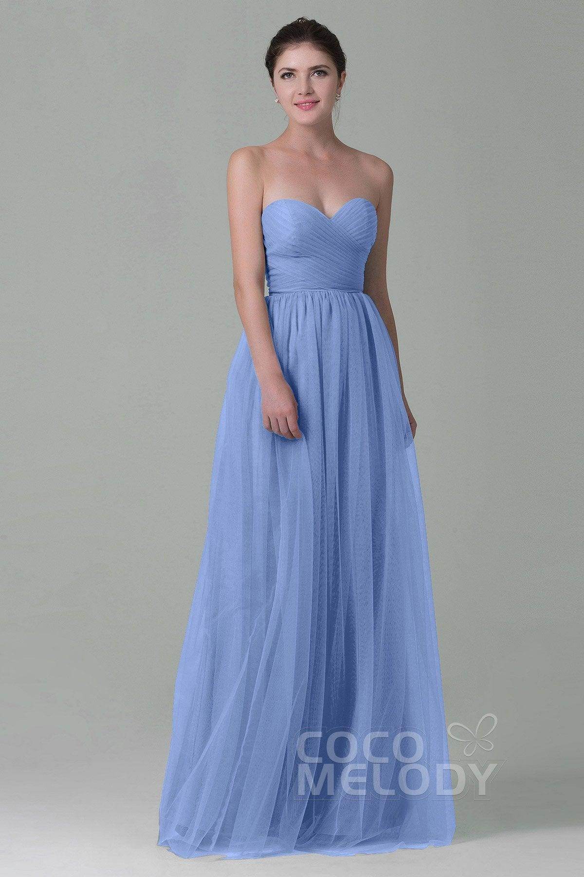 Sheath-Column Floor Length Tulle Bridesmaid Dress COZF1500E - COCOMELODY