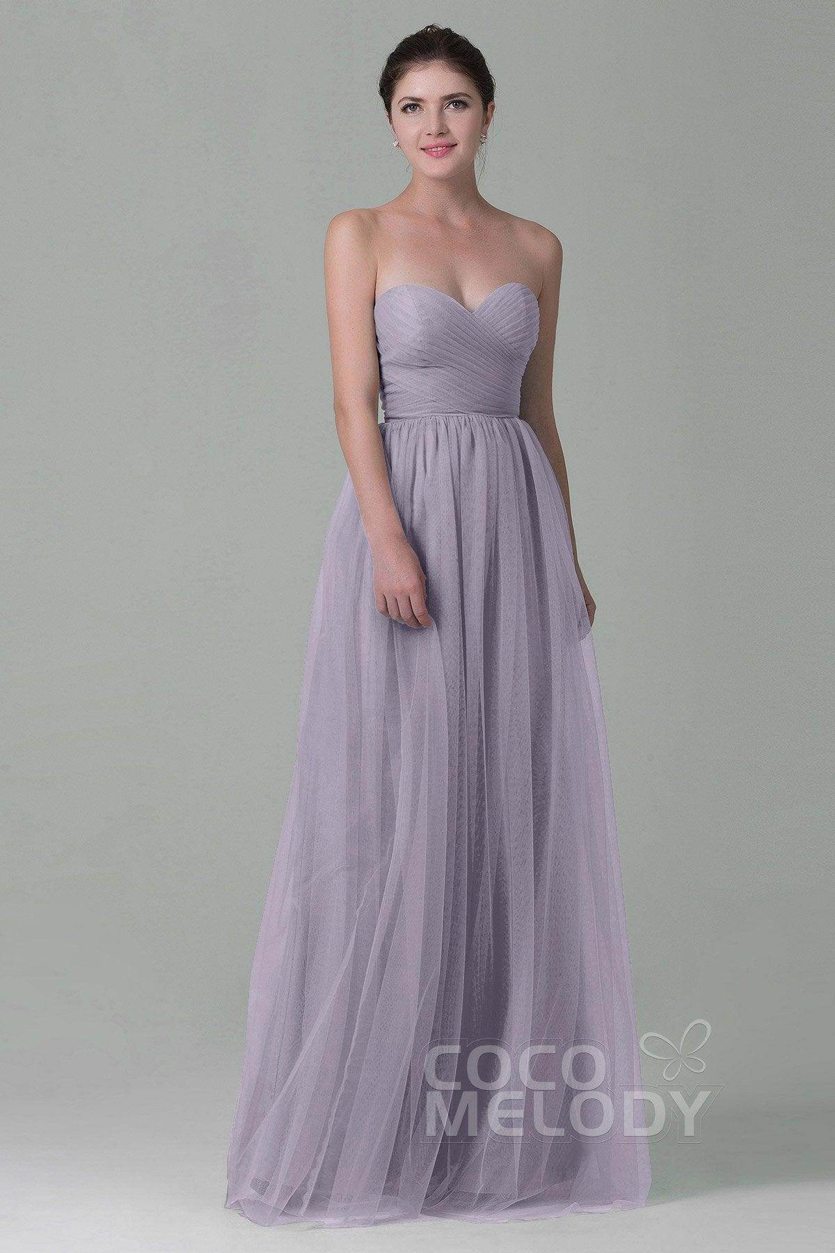 Sheath-Column Floor Length Tulle Bridesmaid Dress COZF1500E - COCOMELODY